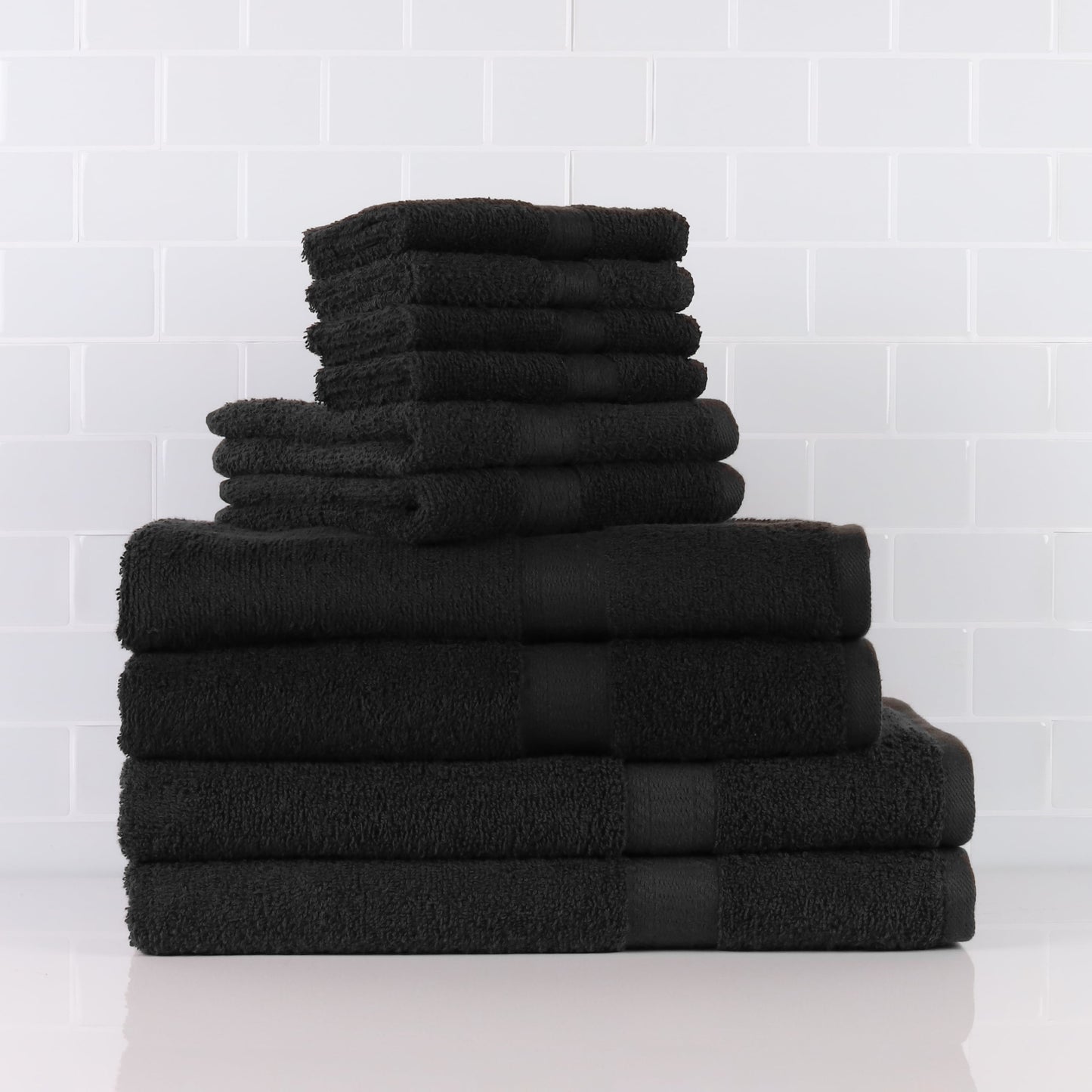 Mainstays 10 Piece 100% Cotton Towel Set, 2 Bath Sheets, 2 Bath 2 Hand and 4 Washcloths, Super Soft and Highly Absorbent Basic Solid Towel Set for Bathroom, Hotels, Spa and Gym – Black