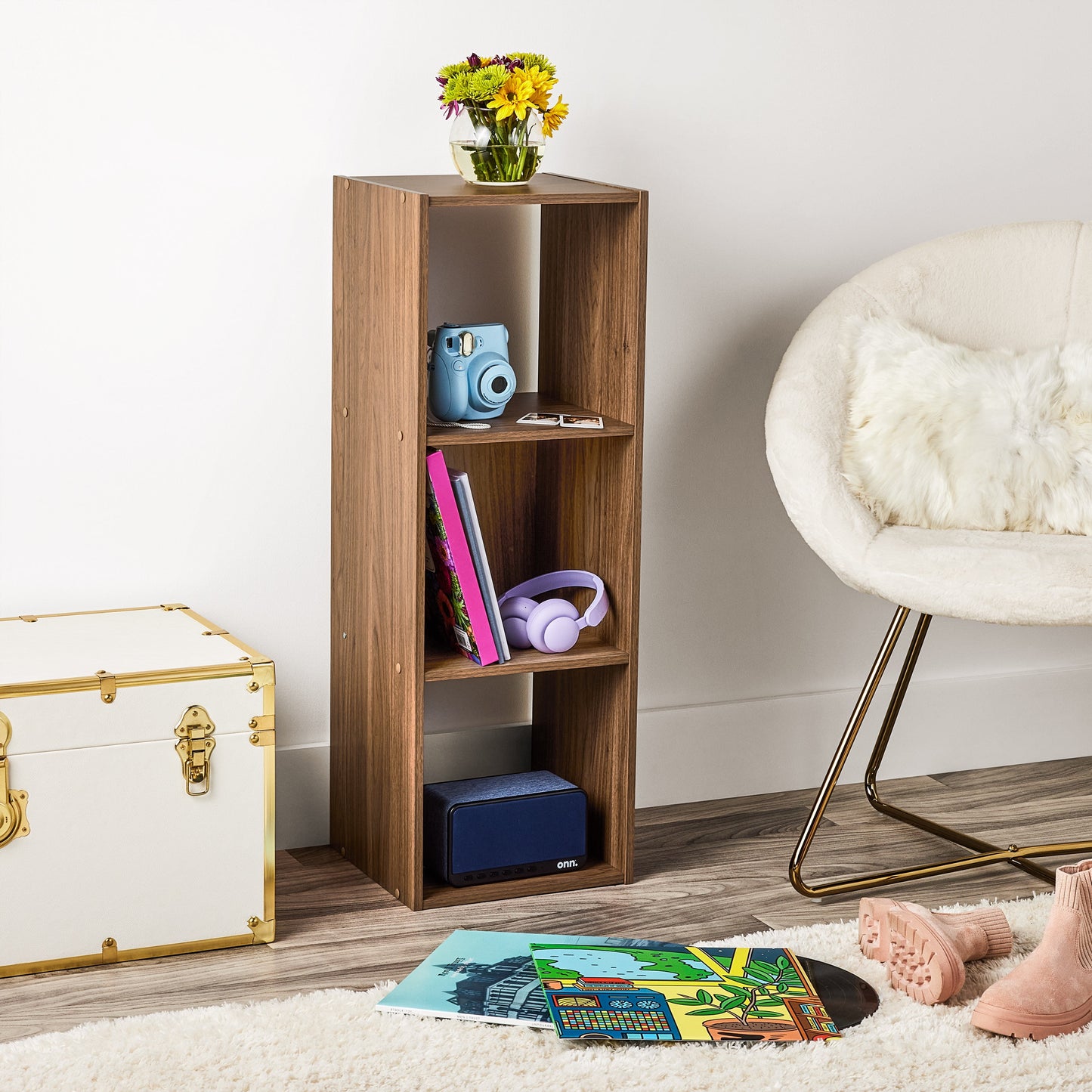 Mainstays 3 Cube Storage Organizer, Warm Walnut
