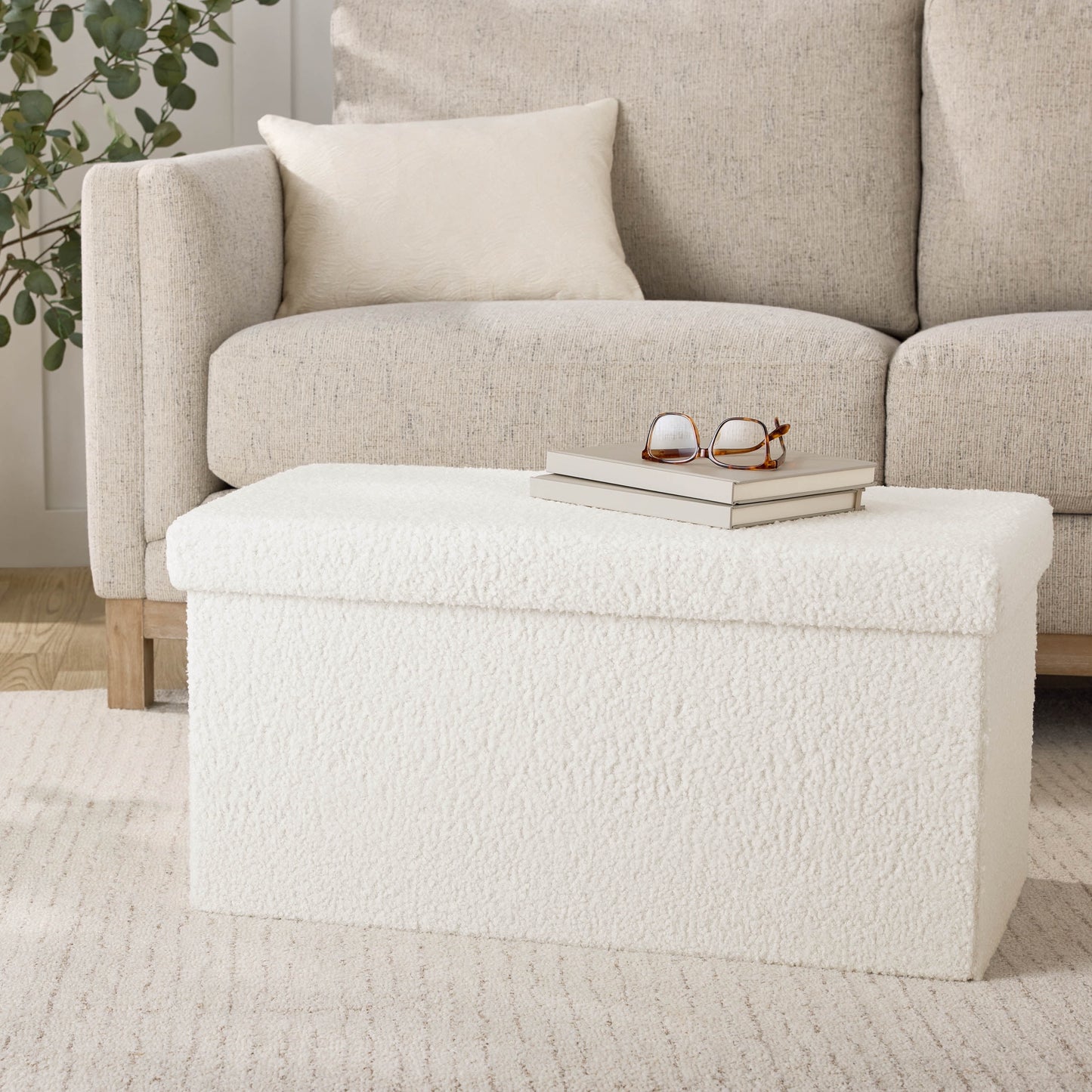Mainstays 30" Collapsible Storage Ottoman, Cream