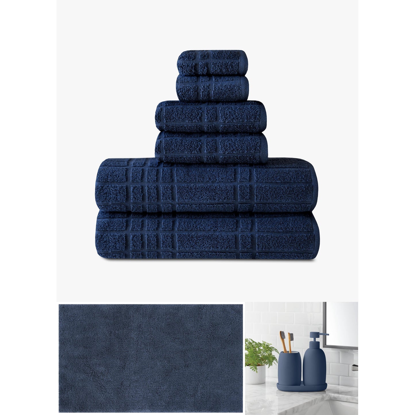 Mainstays Complete Bathroom Essentials Set – Cotton Towels, Bath Rug & 3-Piece Bath Accessories, Navy