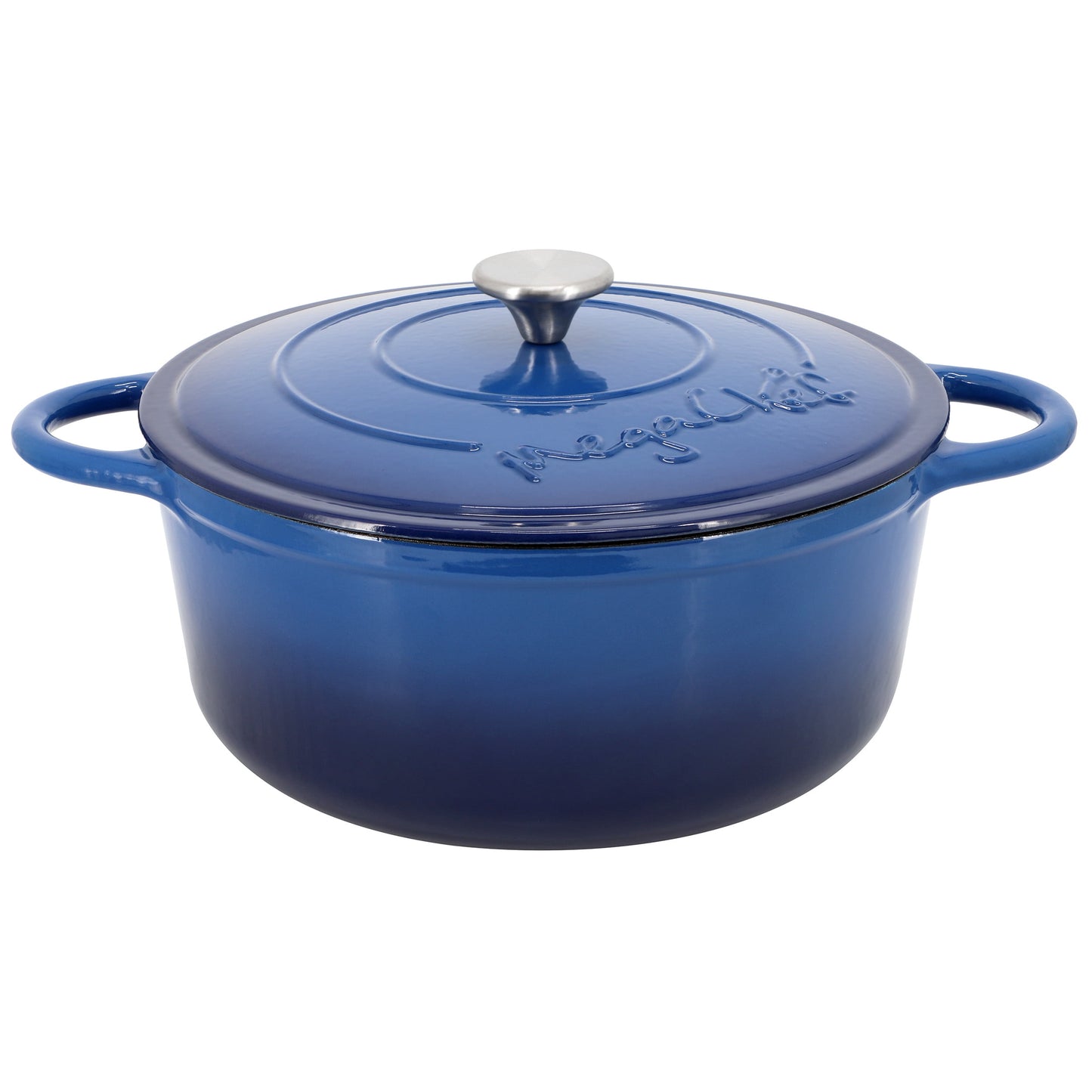 MegaChef 6.35 Quart Round Enameled Cast Iron Dutch Oven with Self Basting Lid in Dark Blue