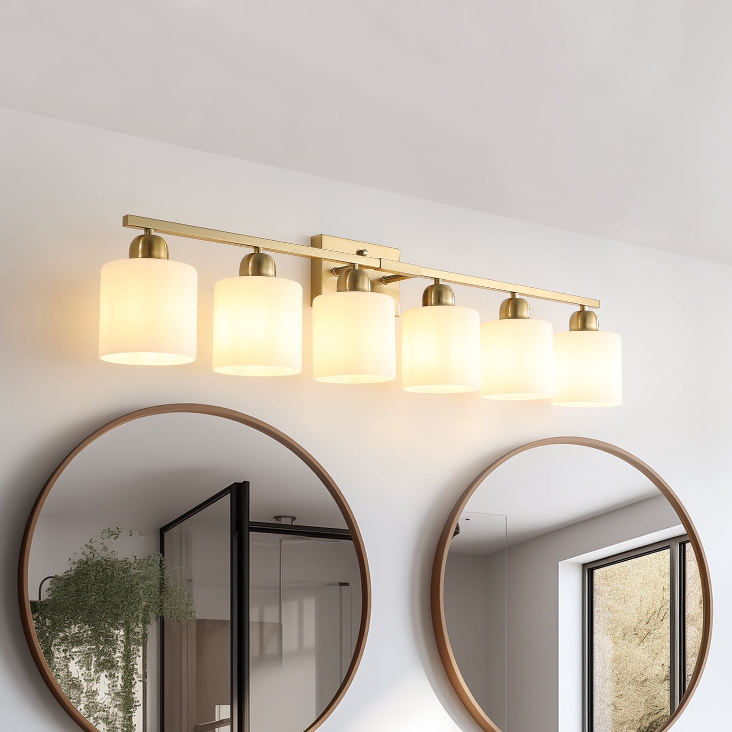 Miniyam 38 in 6 Light Gold Vanity Light for Bathroom, Wall-Mounted Fixtures Over Mirror, E26, No Bulbs Included