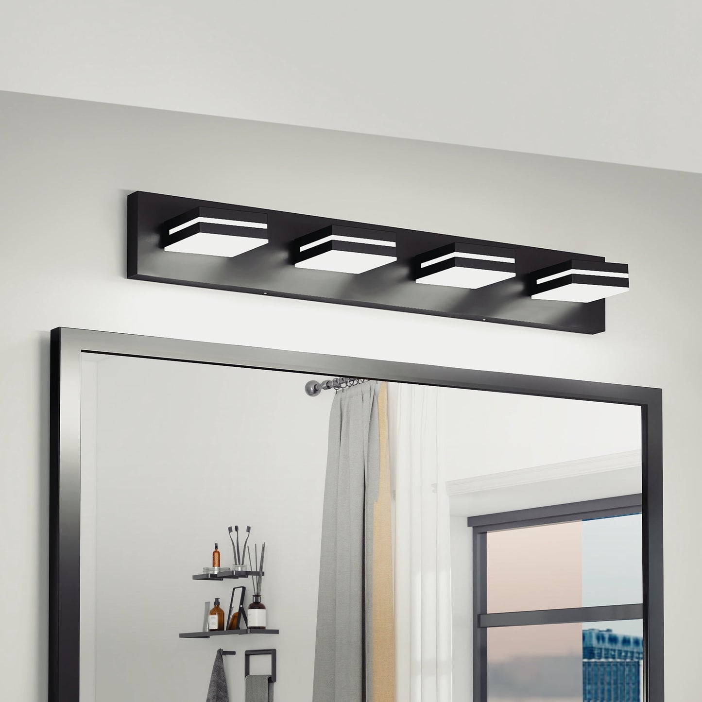 Miniyam 4-Lights LED Vanity Light, Modern Wall Sconce for Bathroom Over Vanity Mirror, Dimmable Light Fixture, Black