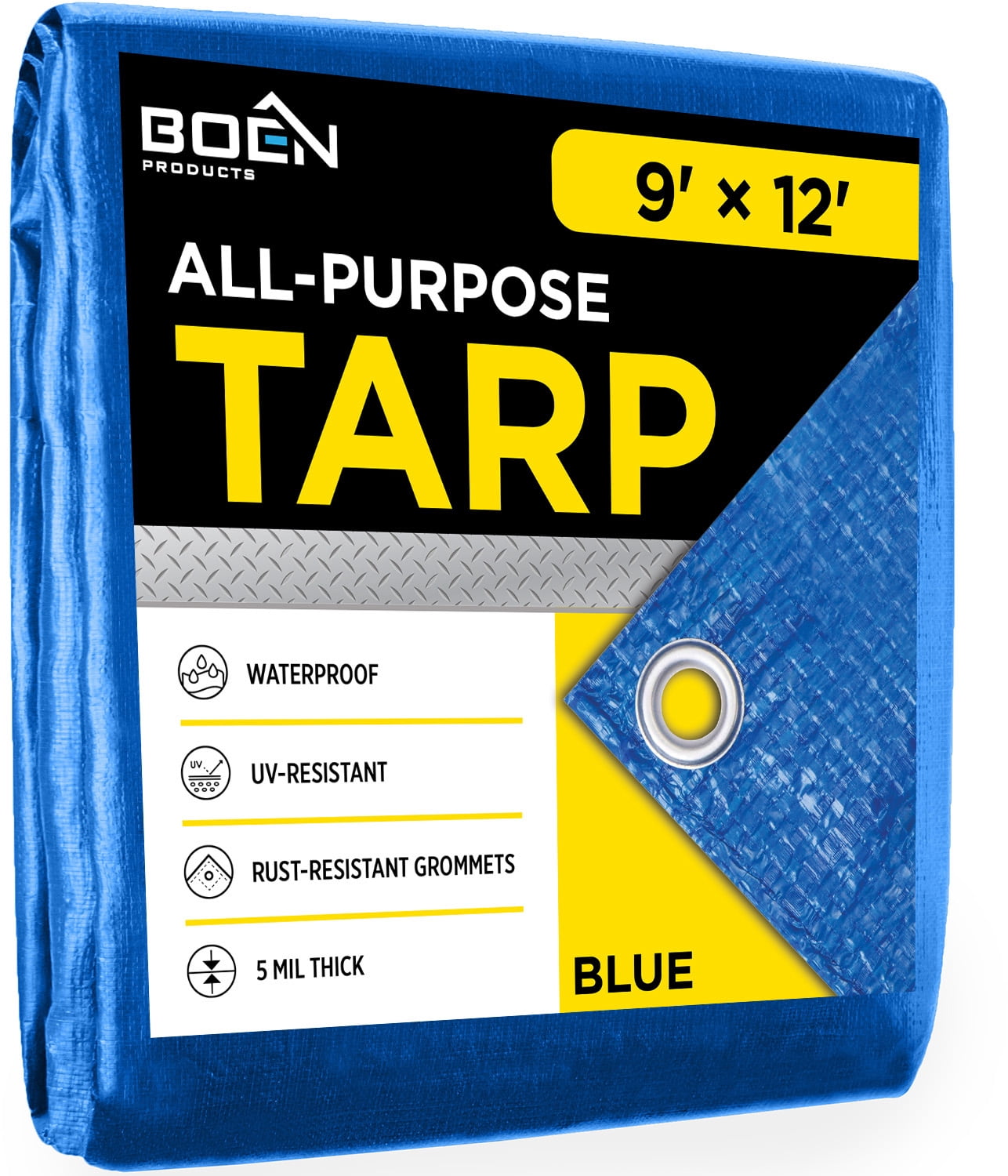 Multi-Purpose 9' x 12' Blue Poly Tarp Cover Heavy Duty 5 Mil Thick Weave Material, Waterproof, Great for Tarpaulin Canopy Tent, Boat, RV or Pool Cover and More 2pk