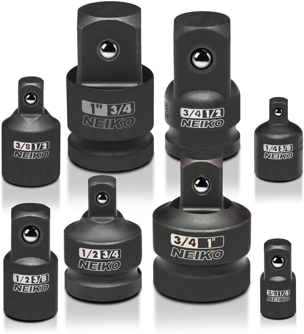 NEIKO 30223A 8 PC Impact Socket Adapter Set, Standard SAE, Cr-V Steel, Impact Driver & Wrench Conversion Kit, Locking Impact Socket Adapters & Reducer Set, Ball Detent, 1/4â€, 3/8â€, 1/2", 3/4â€, 1â€