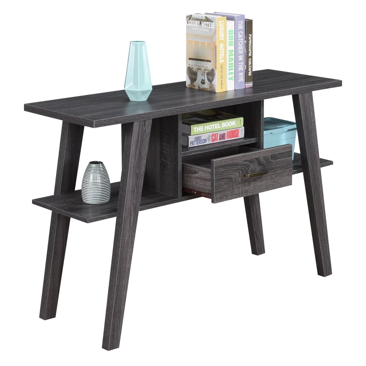 Newport Mike W Console Table with Drawer, Weathered Gray