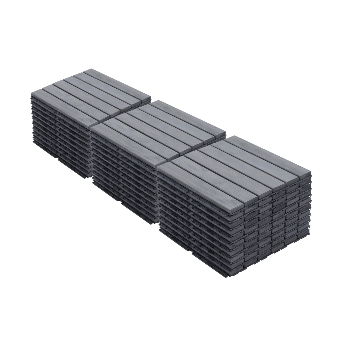 Noble House 12" Striped Acacia Wood Interlocking Square Deck Tiles, Weather Resistant Outdoor Flooring, Gray, 30 PCS