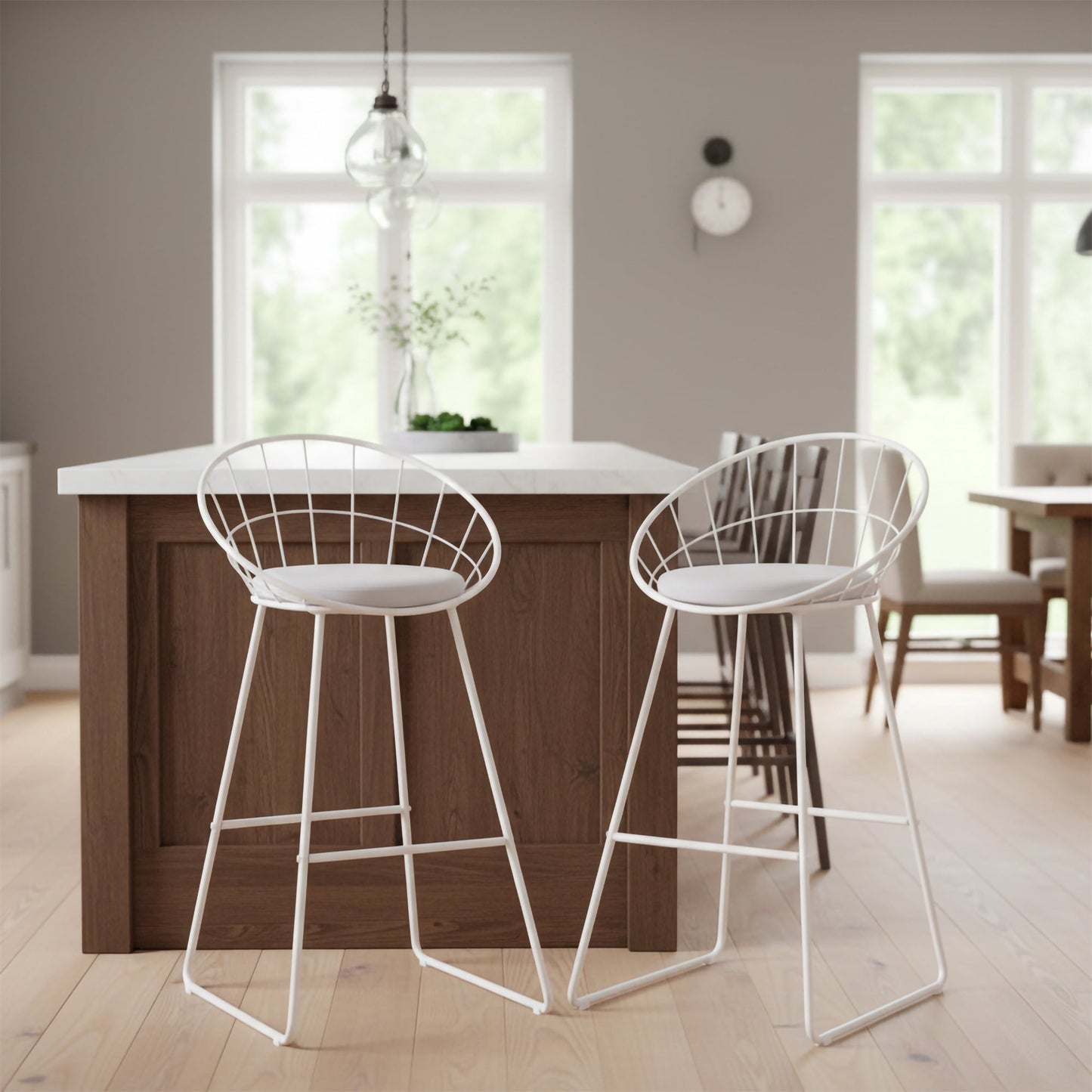 Taburete de Bar Moderno de Metal Nórdico en Blanco, Juego de 2
