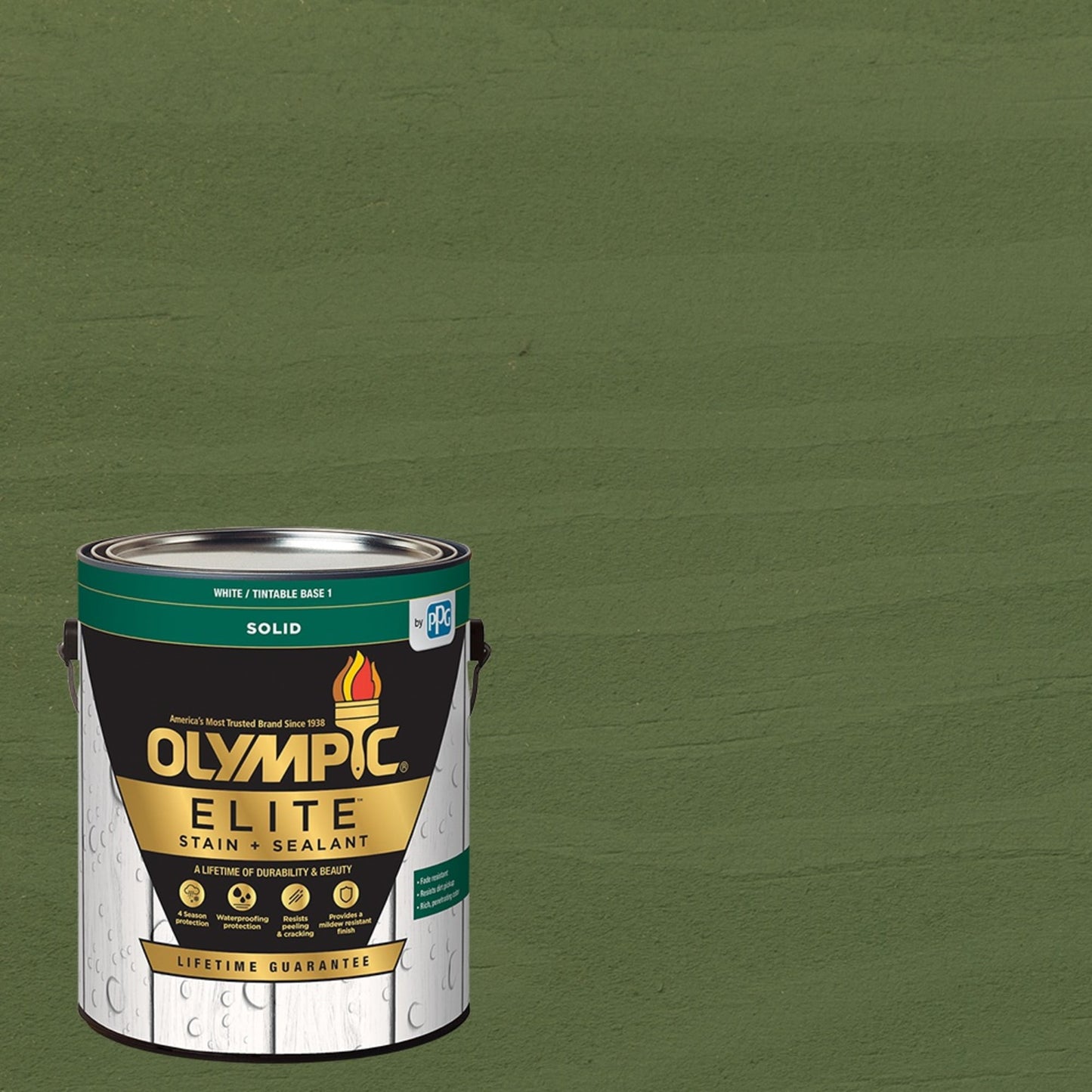 Olympic Elite 1 Gallon SC-1090 Woodland Green Solid Advanced Exterior Stain and Sealer in One