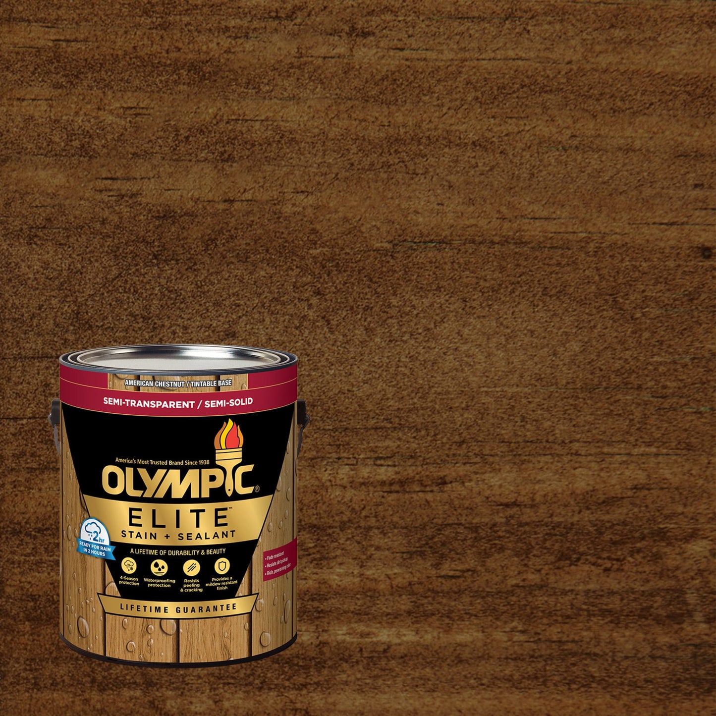 Olympic Elite 1 Gallon ST-2010 Dark Bark Semi-Transparent Exterior Stain and Sealer in One Low VOC