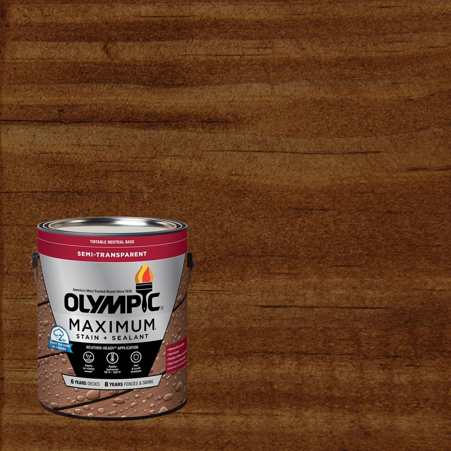 Olympic Maximum 1 Gallon ST-2006 Chestnut Brown Semi-Transparent Exterior Stain and Sealer in One Low VOC