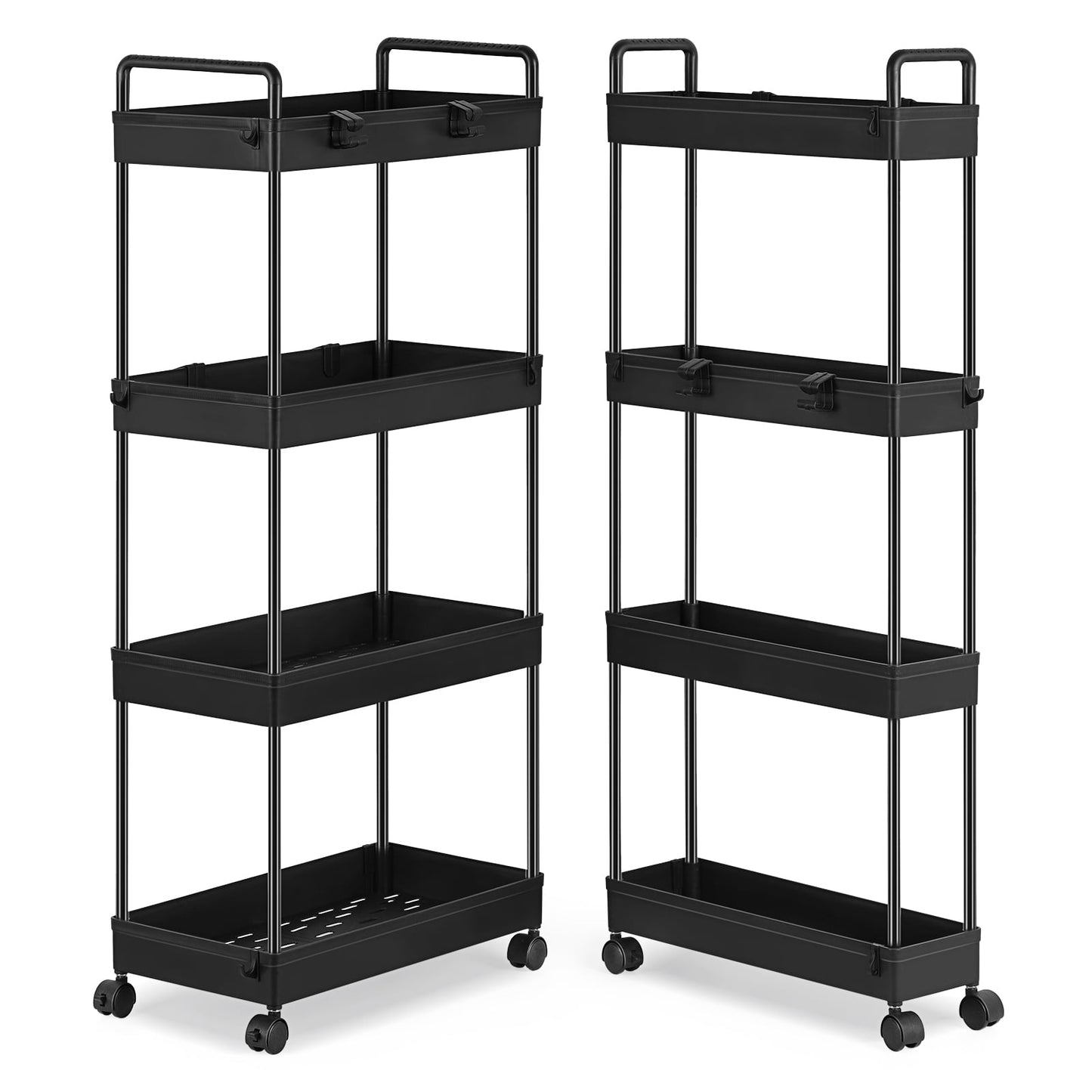 Oumilen 2pk 4-tier Plastic Storage Shelf Unit Multiple Room usage holds up to 50lbs per shelf