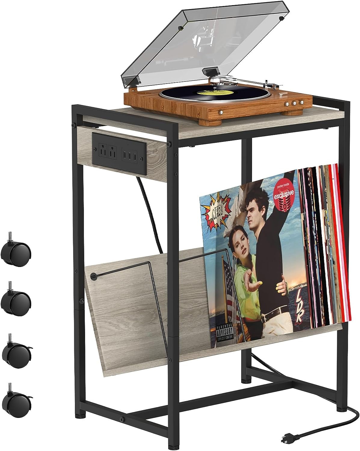 Oumilen Modern Multifunction Metal End Table, Gray