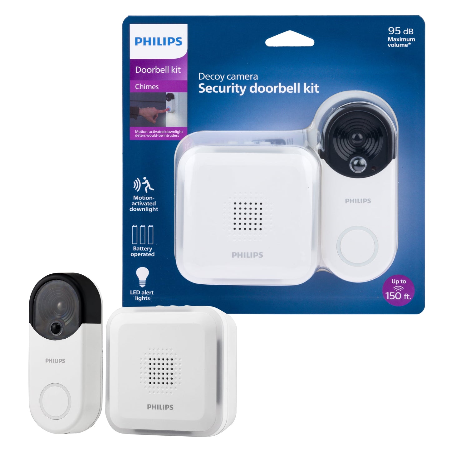 Philips Kit de Timbre de Seguridad Inalámbrico, Cámara de Timbre Decoy, Luz Activada por Movimiento, Timbre de 32 Campanas