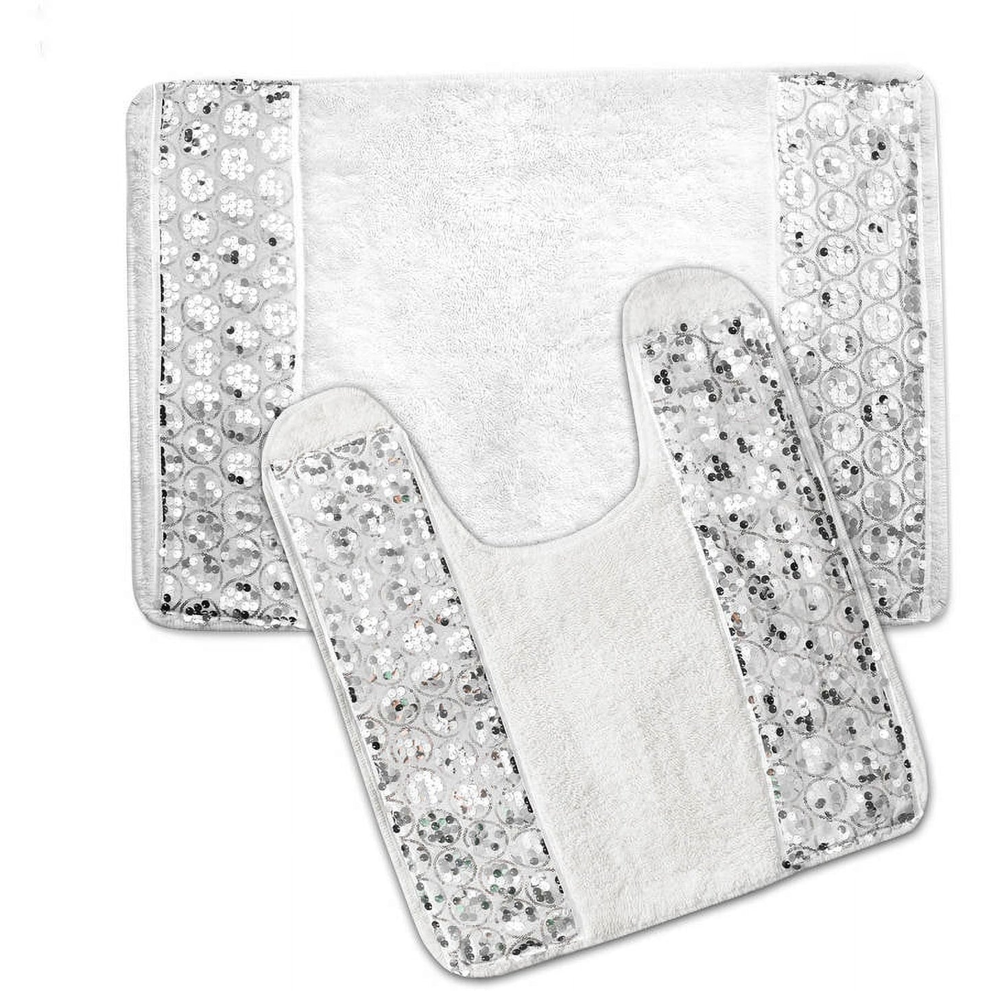Popular Bath Sinatra White Bathroom Banded Bath & Contour Rug Set