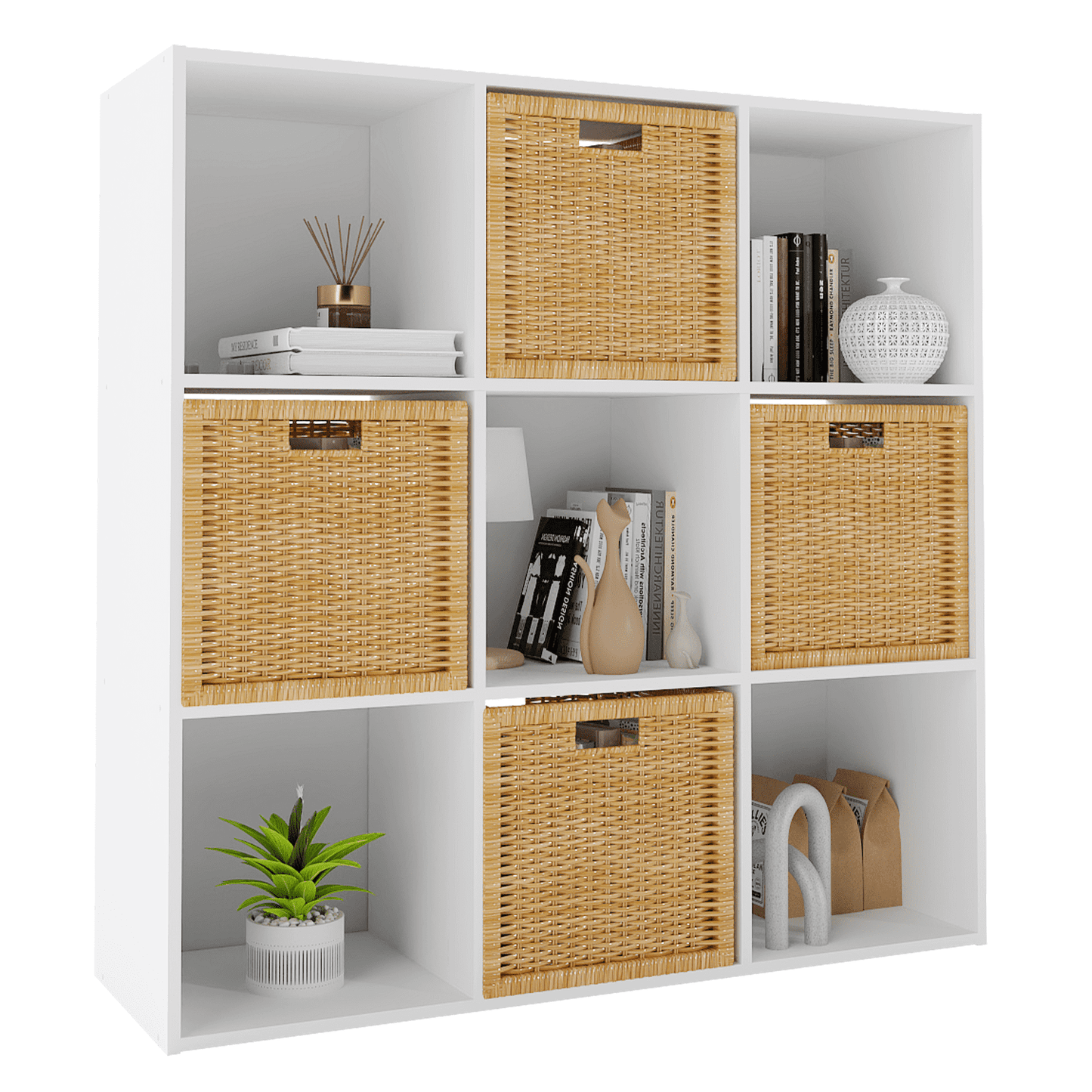 Prilinex Organizador de Almacenamiento de 9 Cubos, EstanterÃa Apilable de Cubos, Estante de Almacenamiento Abierto de Cubos de Madera para Organización de Juguetes y Ropa, Blanco