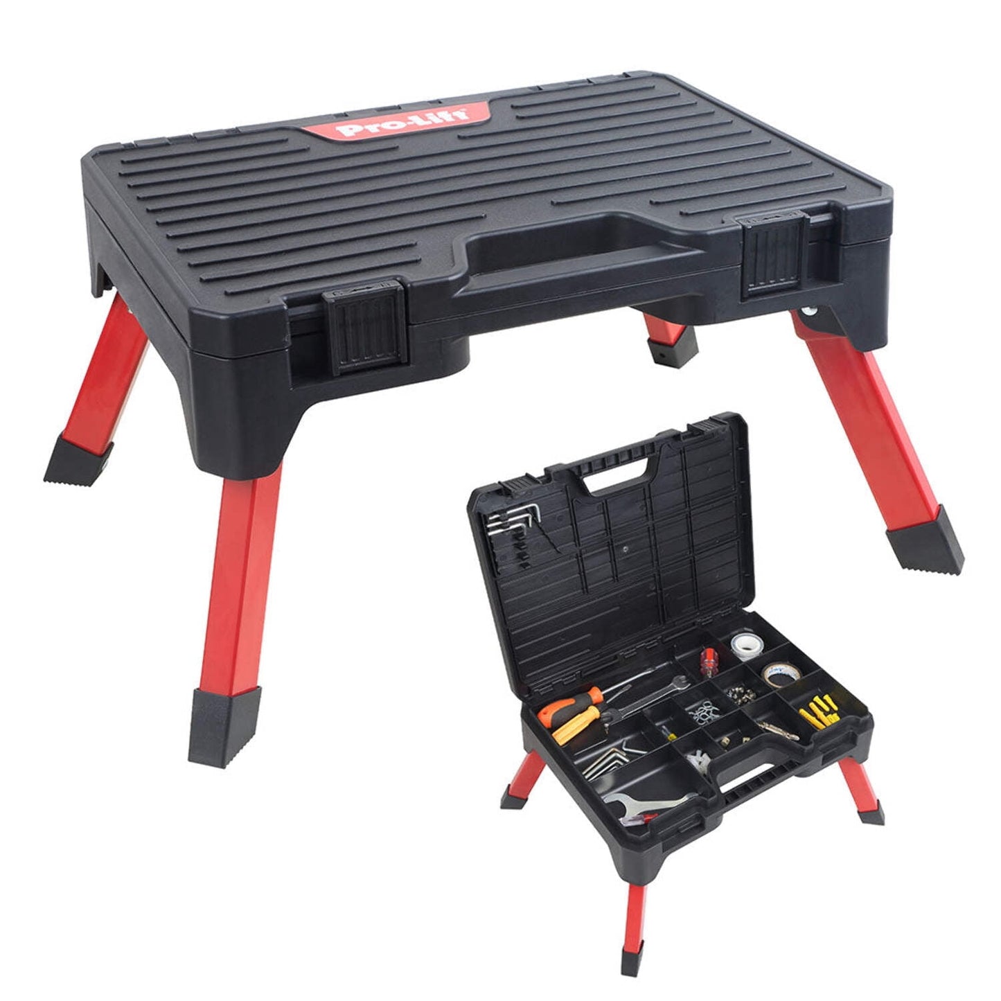 Pro-Lift Portable Storage Step Stool– Non-Slip One Step Stool, Folding Step Ladder with Storage Box for Kitchen, Home, Truck, RV, SUV, and Camping