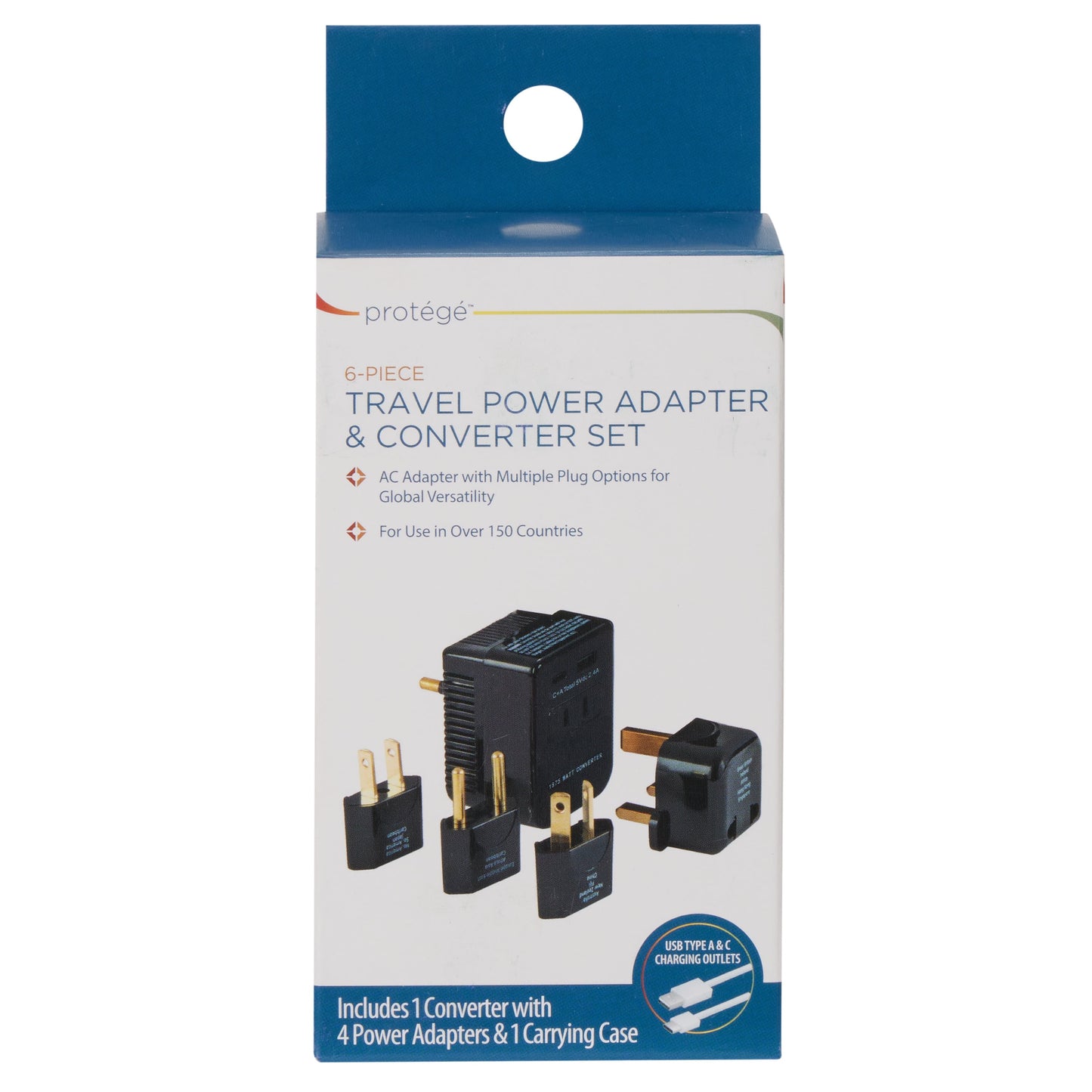 Protege 6-Piece Travel Electrical Power AC Plug Adapter and Converter Set