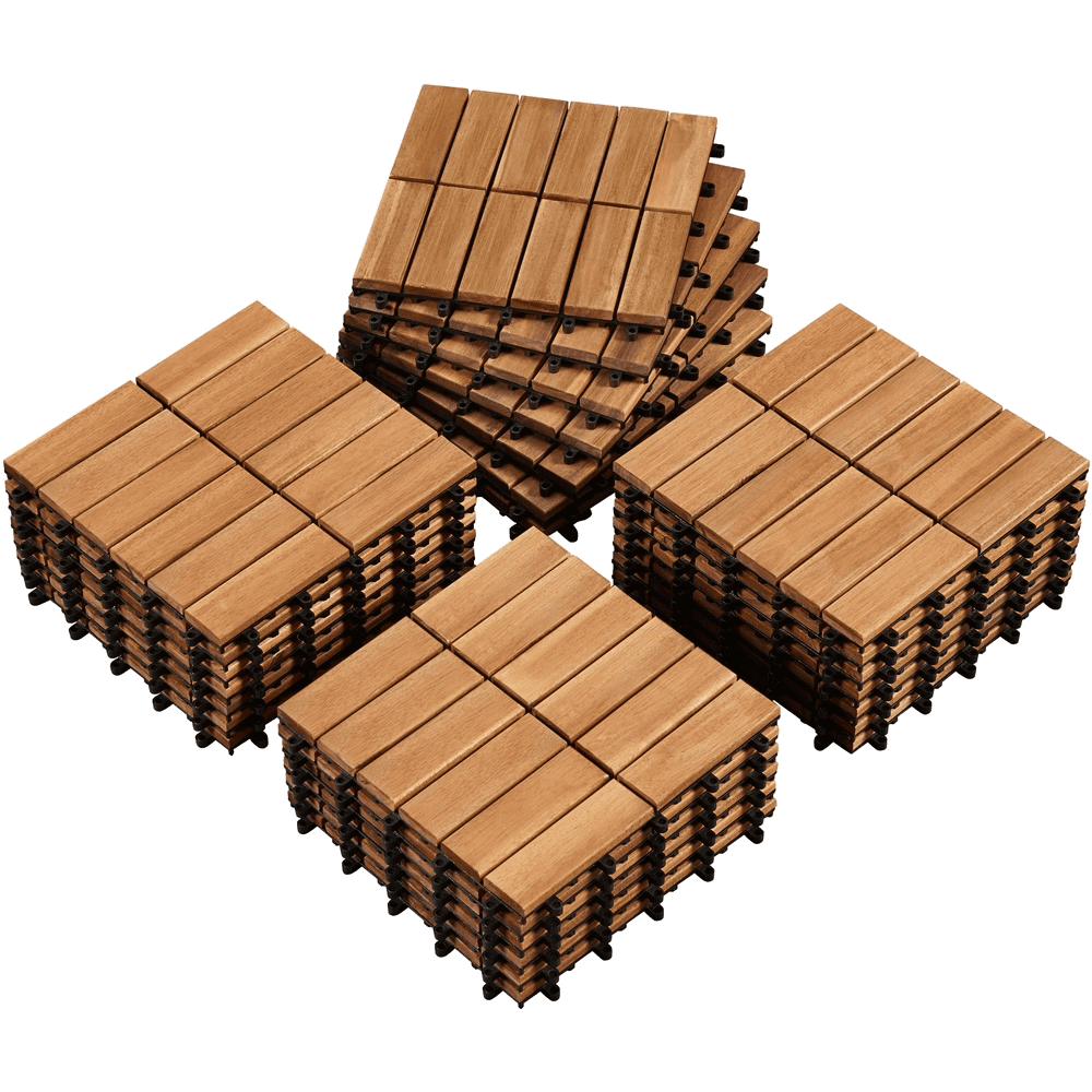 Renwick Pack of 27 Waterproof Wood Flooring Tiles for Patio Garden Deck Poolside, Wood