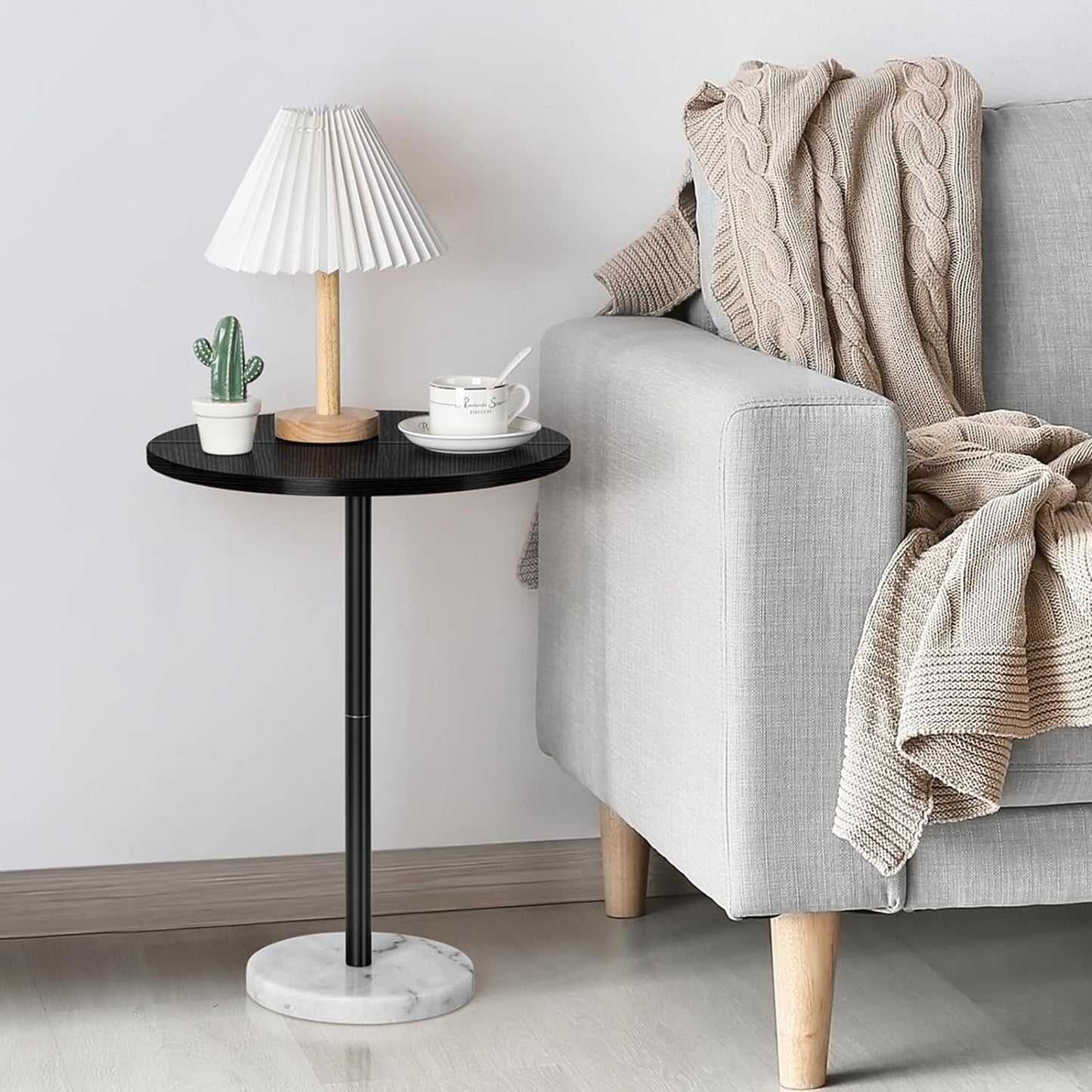 Round Bar Nightstand Coffee Table Office Bedroom White Marble Base Large