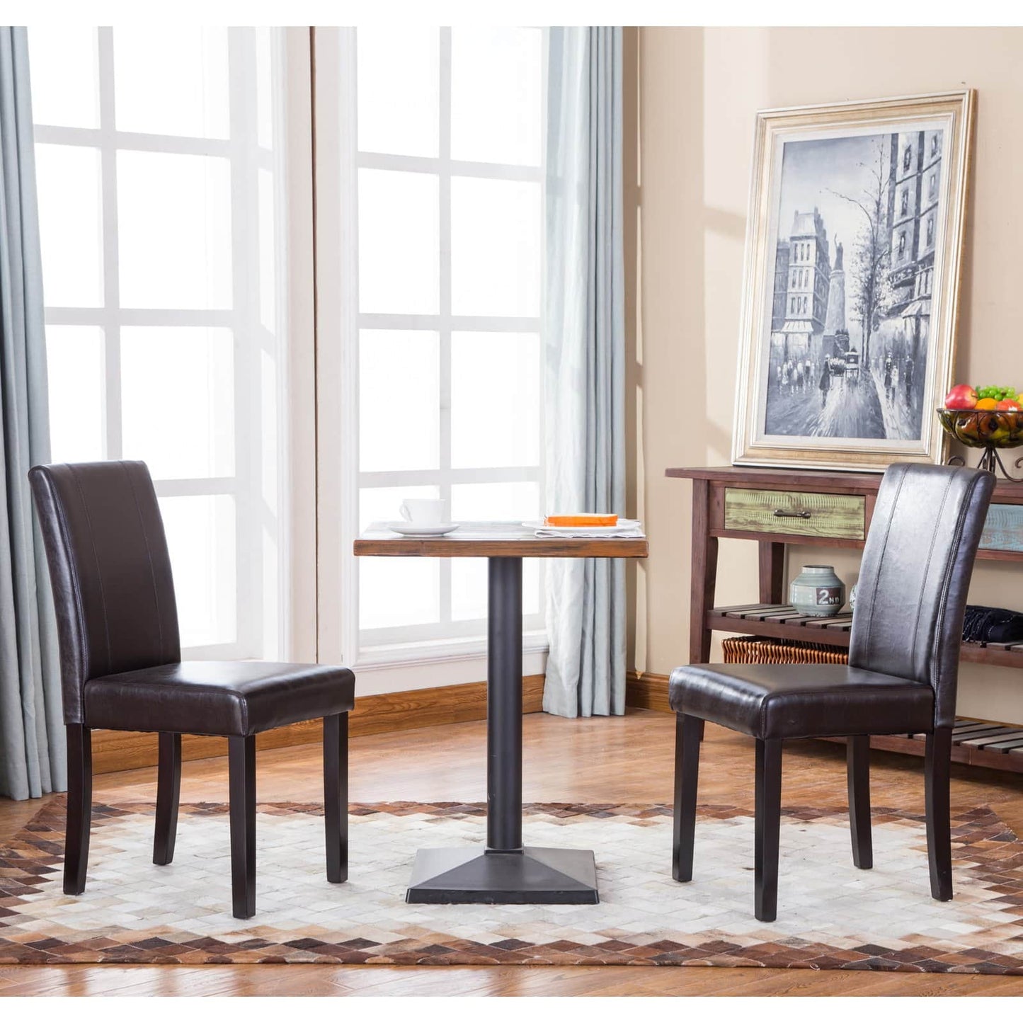 Roundhill Urban Style Solid Wood Leatherette Parson Chair in Brown(Set of 2)