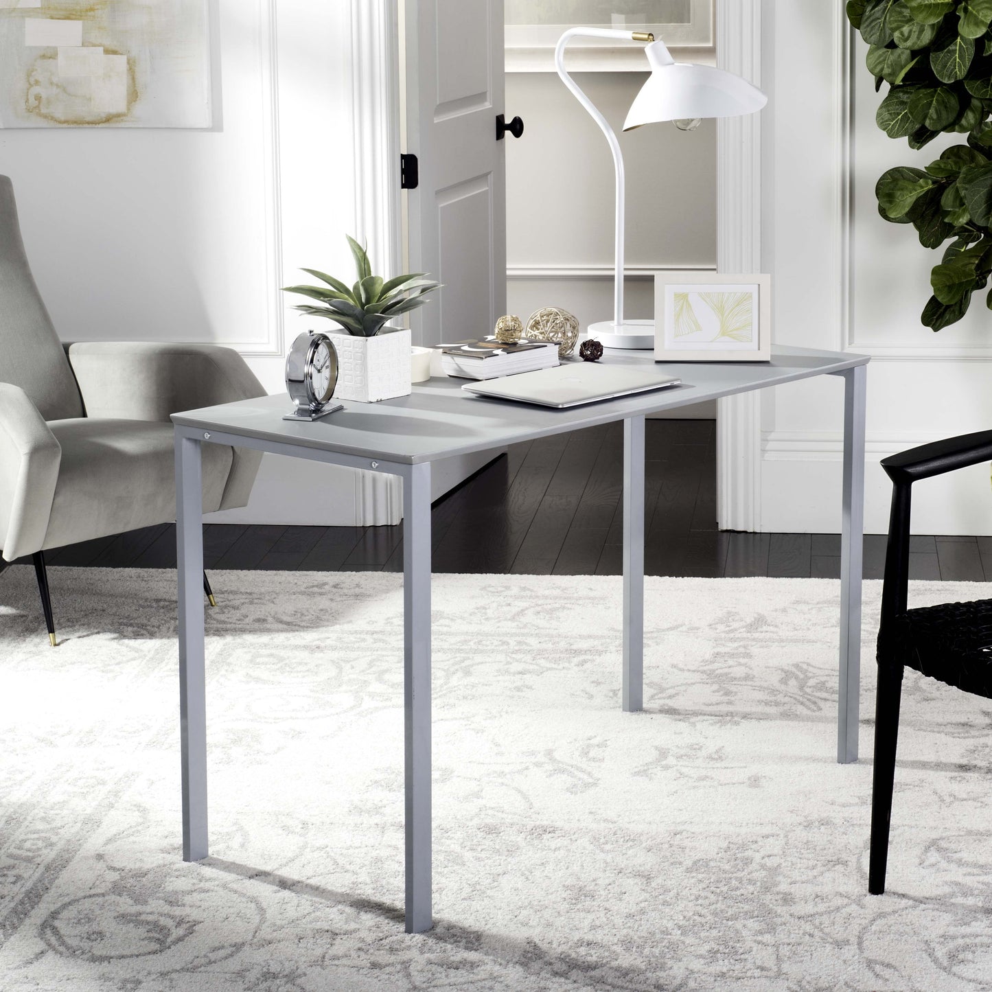 SAFAVIEH Dalit 47" Modern Glam Solid Writing Desk, Grey