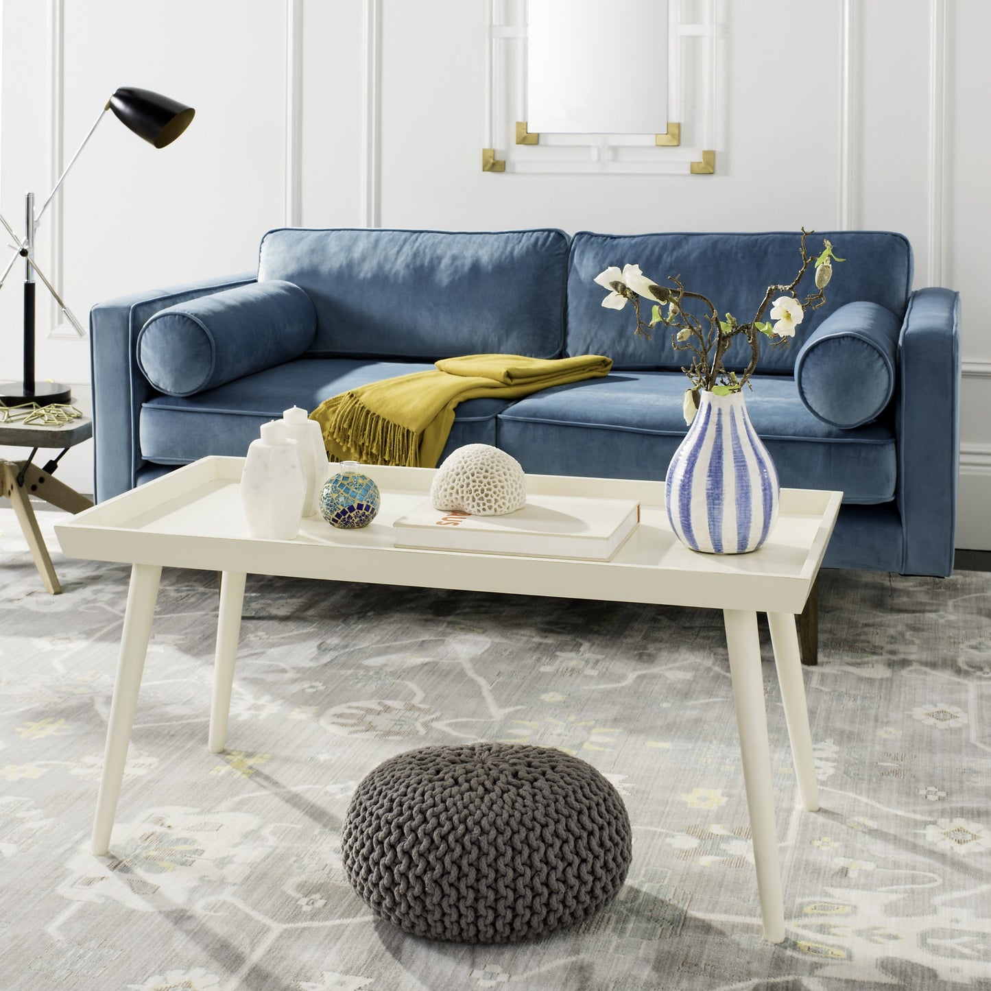 SAFAVIEH Nonie Modern Solid Coffee Table With Tray Top, Distressed White