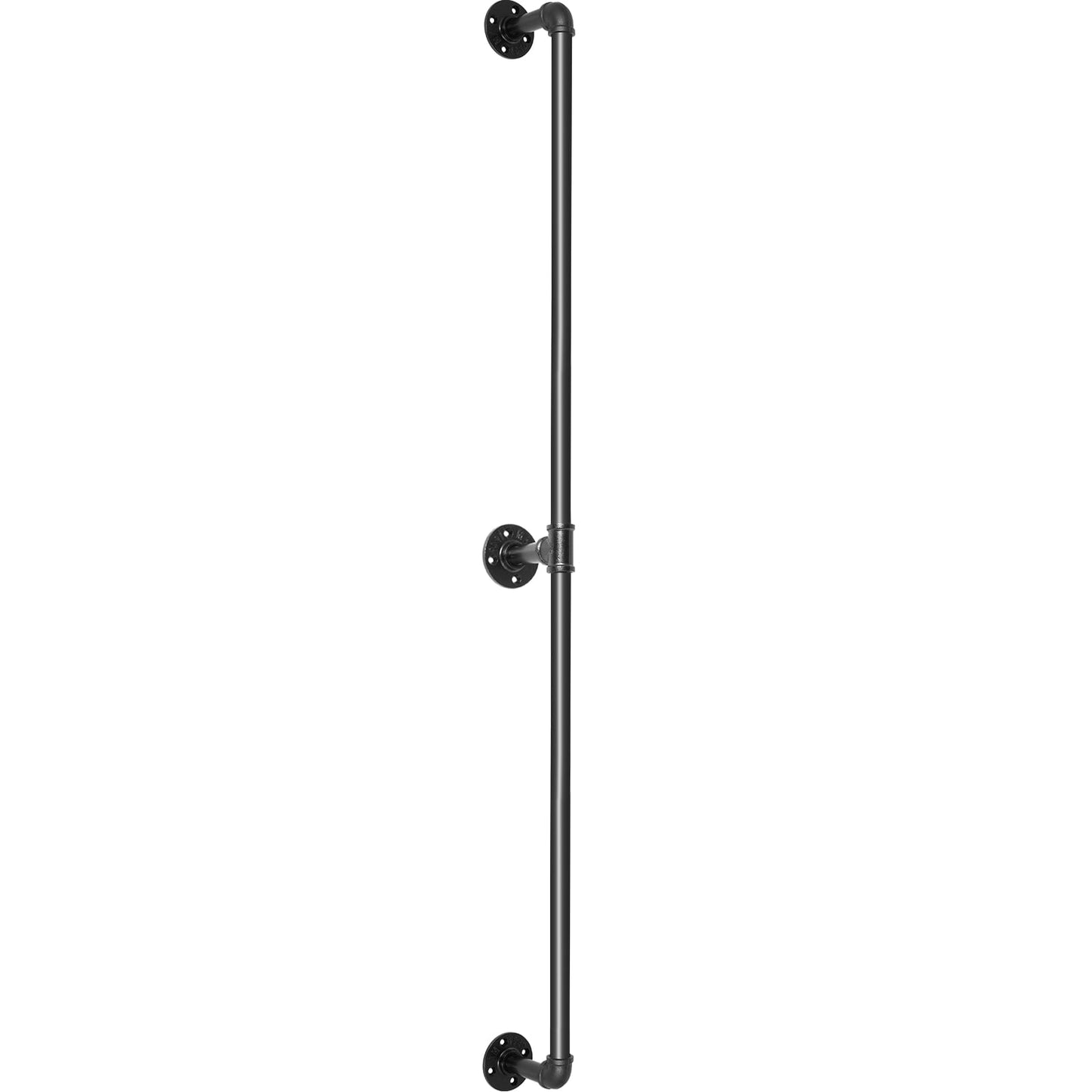 KFFKFF 440LBS Load Capacity Carbon Steel Pipe Handrail, Pipe Stair Handrail, Industrial Pipe Handrail with Wall Mount Support, Round Corner Wall Handrailings for Indoor, 5FT Staircase Handrail
