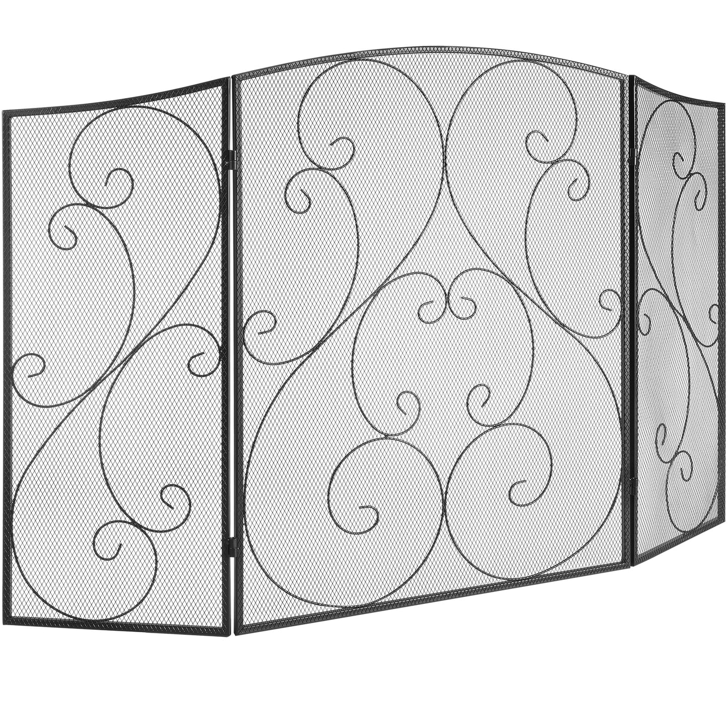 KFFKFF 48"x30.2" Fireplace Screen 3-Panel Iron Mesh Spark Guard Vintage Black