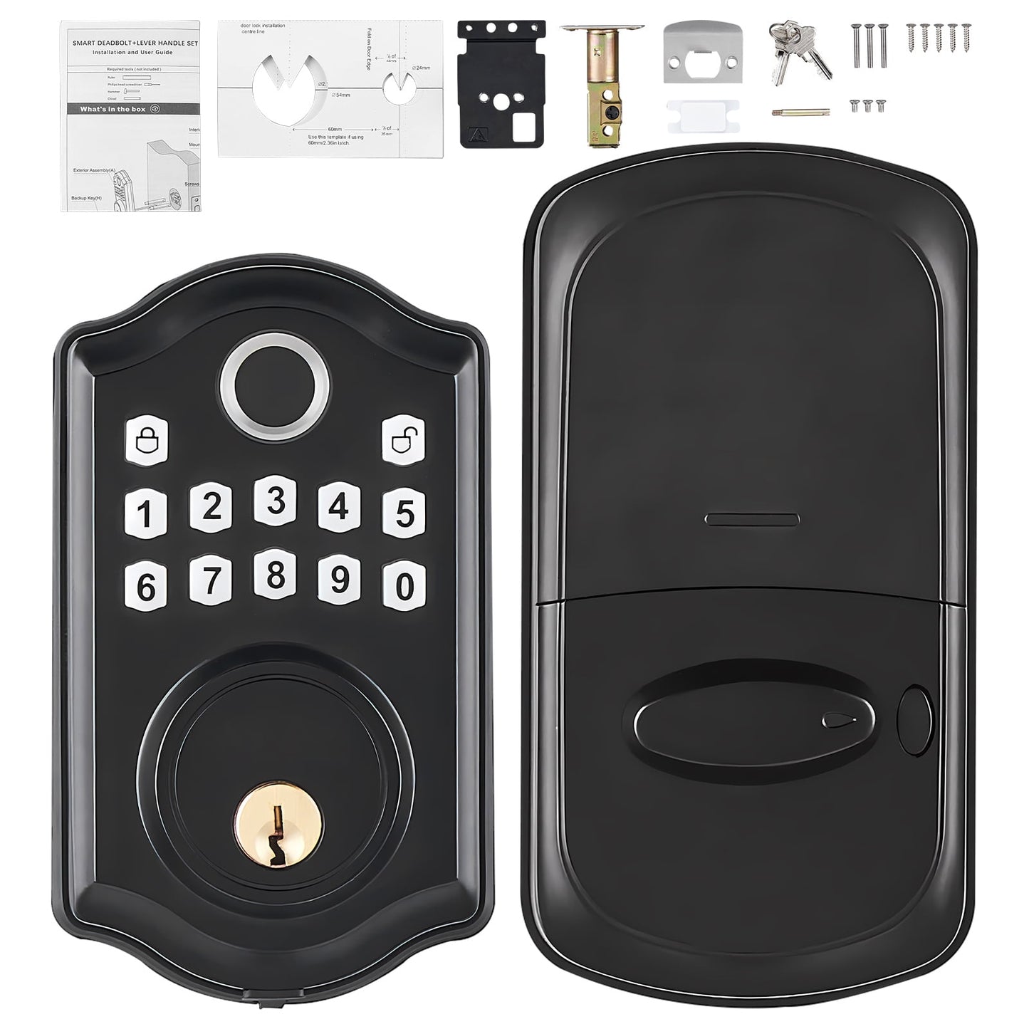 KFFKFF Fingerprint Door Lock, Keyless Electronic Keypad Deadboltwith Fingerprint/Keypad Code/Key, Auto Lock, Anti-Peeking Password, Easy Installation with 300 Users, IP 63 Rating for Front Door