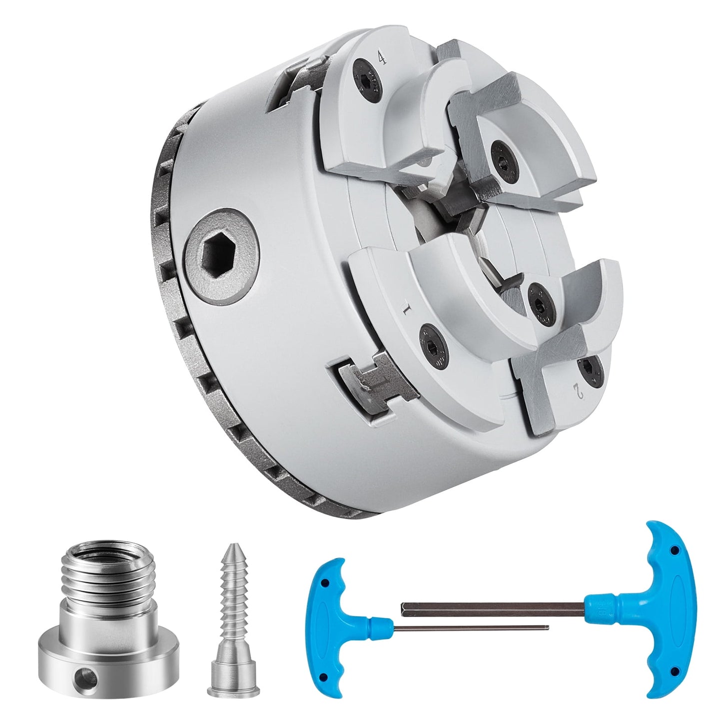 SKYSHALO KP2-3/4 Lathe Chuck, 4-Jaw, 2.75" Diameter, Metal Turning Accessory, Self-Centering for Lathes, Precision and Grinding Work, Milling Devices