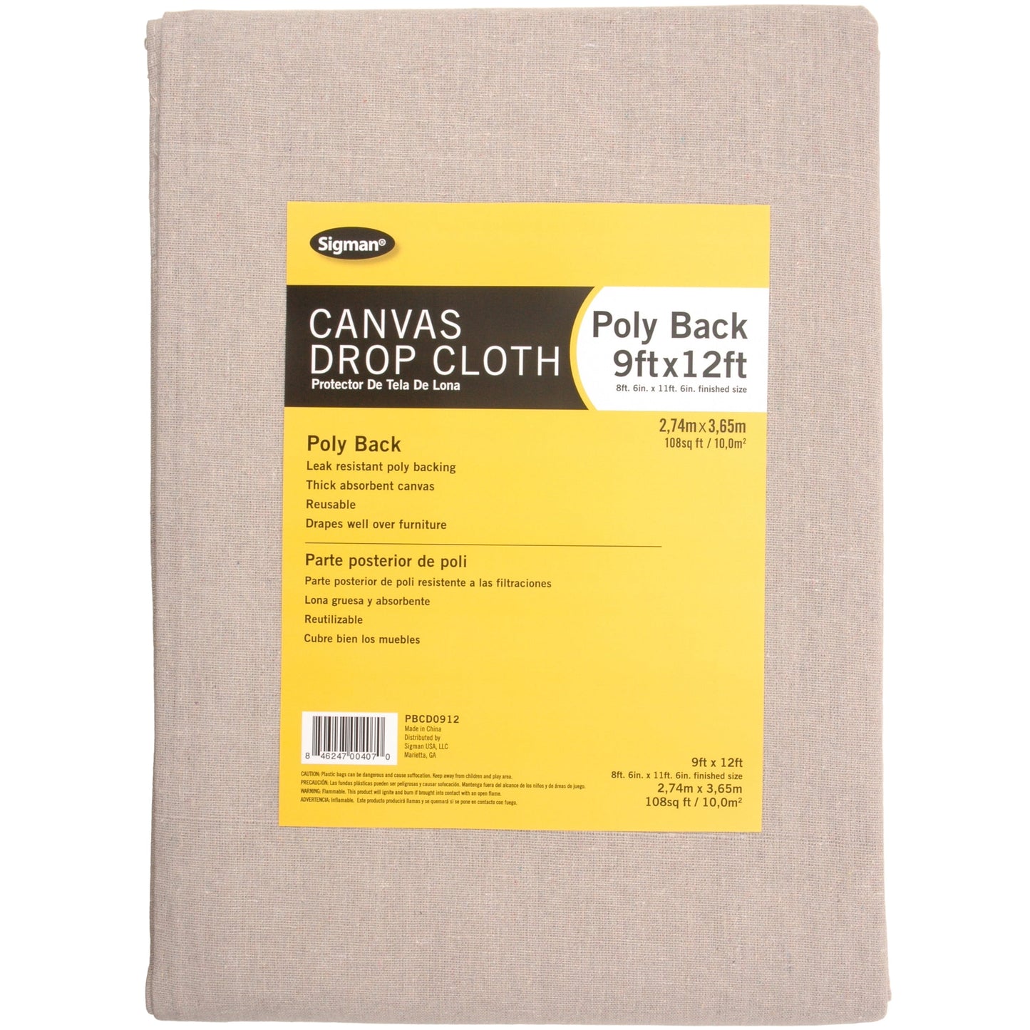 Sigman 9' x 12', Poly Back Canvas Drop Cloth