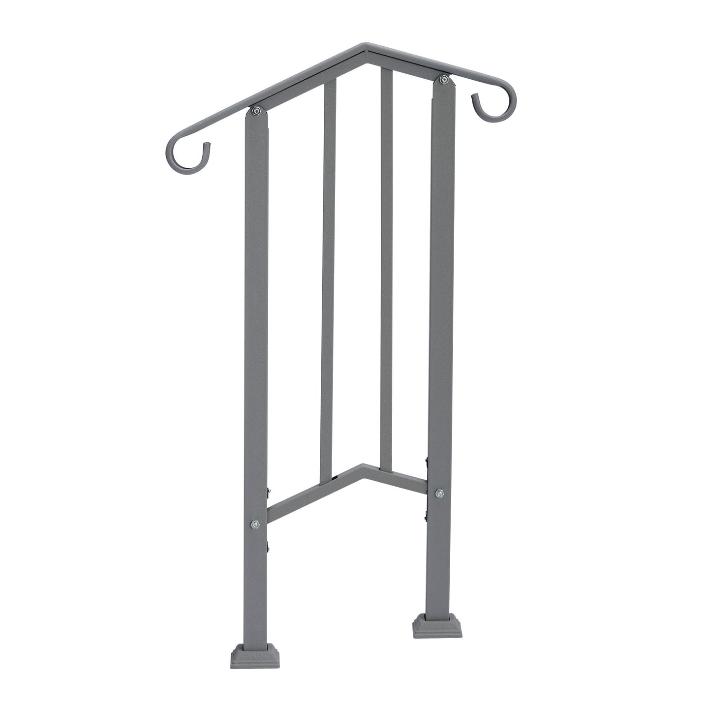 Silver Galvanized Iron Single Step Outdoor Stair Handrail Weather Resistant Anti-Rust Porch Step Safety Railing With Full Installation Hardware