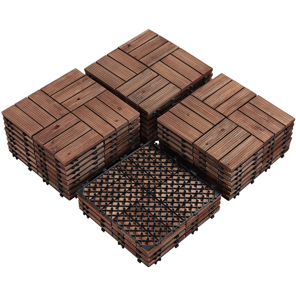 Alden Design 12†x 12†Interlocking Wood Flooring Tiles for Deck, Pack of 27, Brown