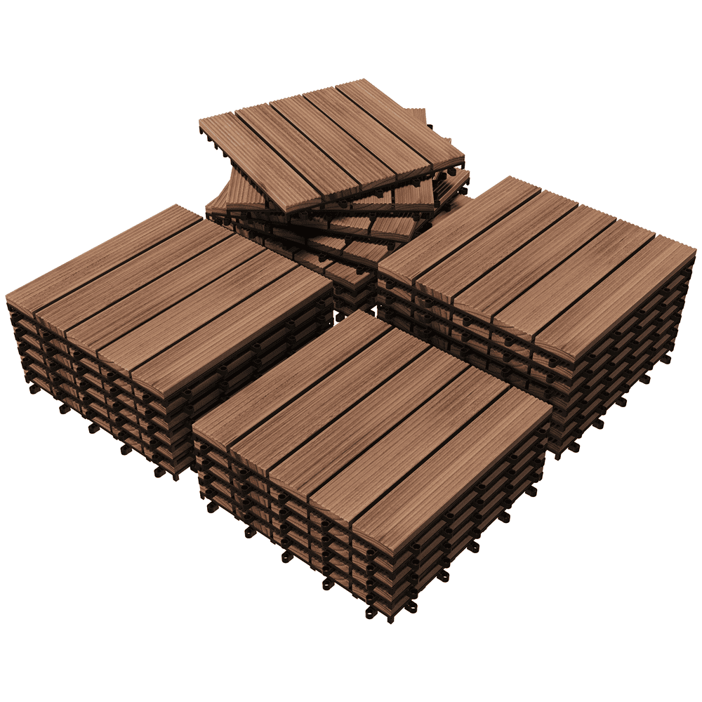 Alden Design 27 Pieces Indoor & Outdoor Wood Flooring Tiles for Patio Garden, 12" x 12", Brown