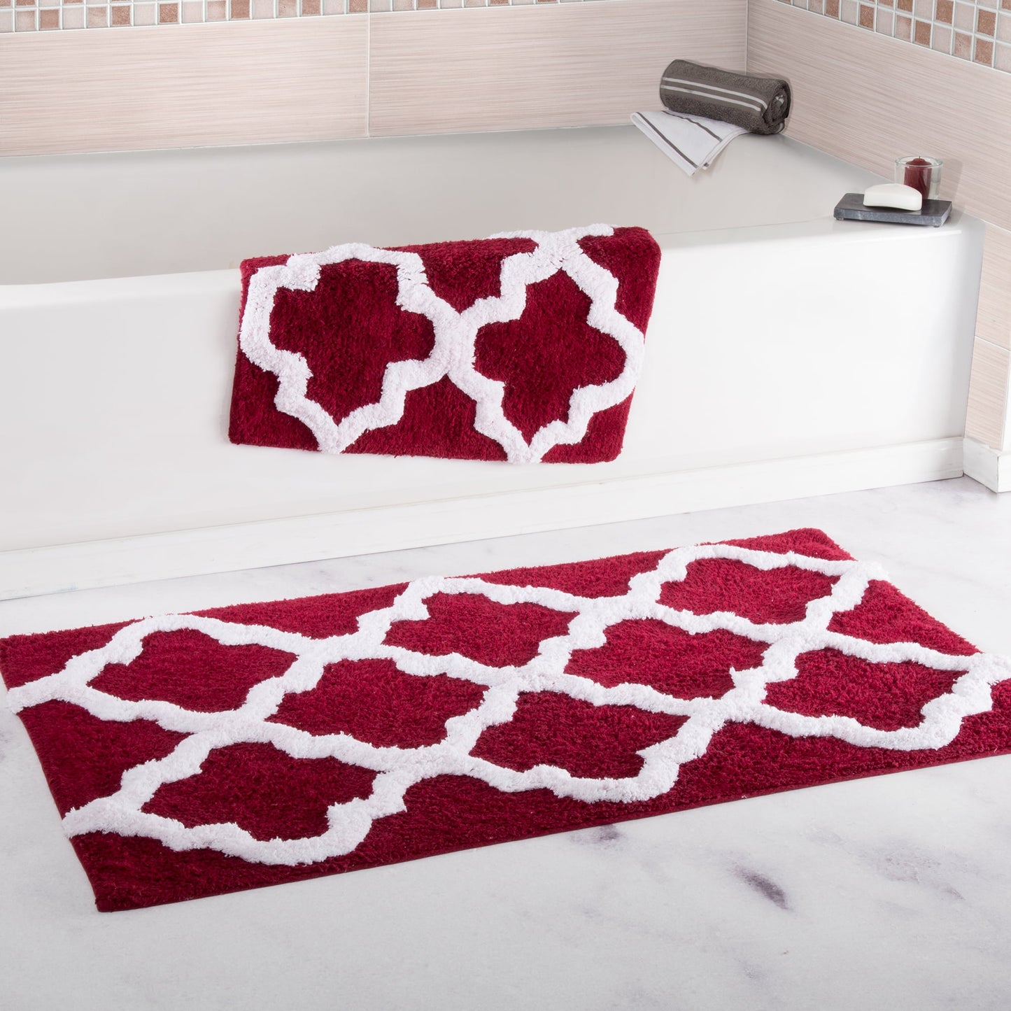 Somerset Home Juego de Tapetes de Baño de 2 Piezas - Tapetes de Baño 100% Algodón de 41x24.5 Pulgadas y 34x21 Pulgadas (Granate)