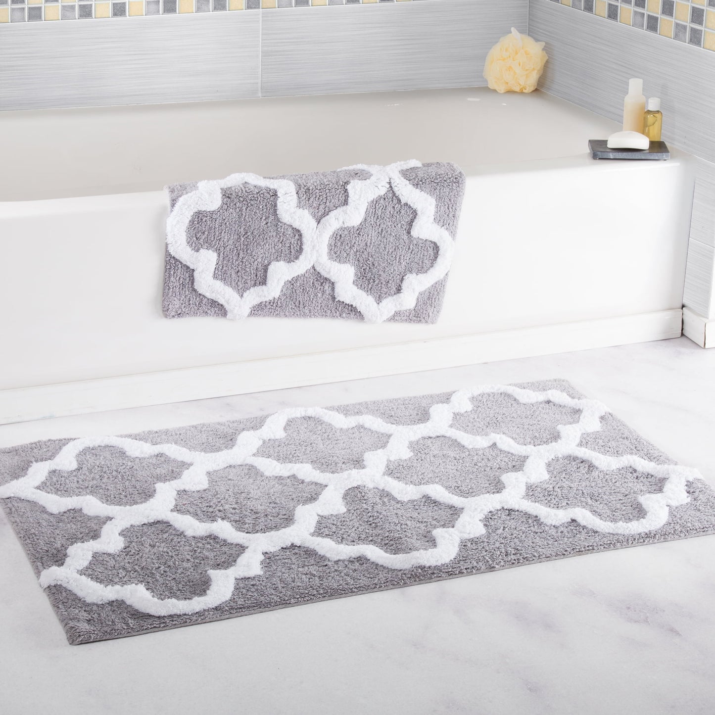 Somerset Home Silver Cotton Non-Slip Bath Mat, 41" x 24.5" (2 Piece)