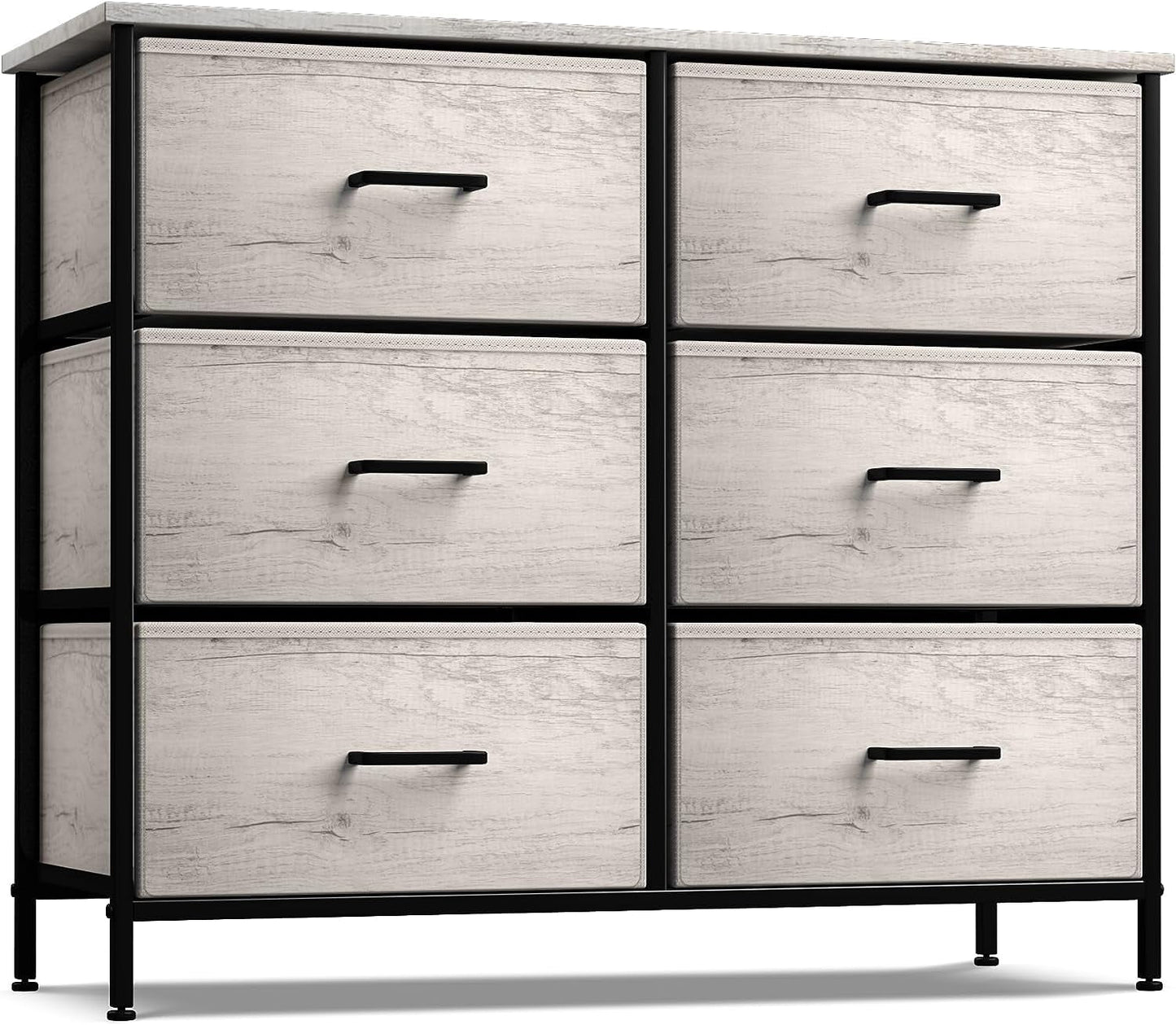 Sorbus Cómoda de 6 Cajones, Organizador de Tela con Estructura de Acero y Cubierta de Madera, Beige Rústico