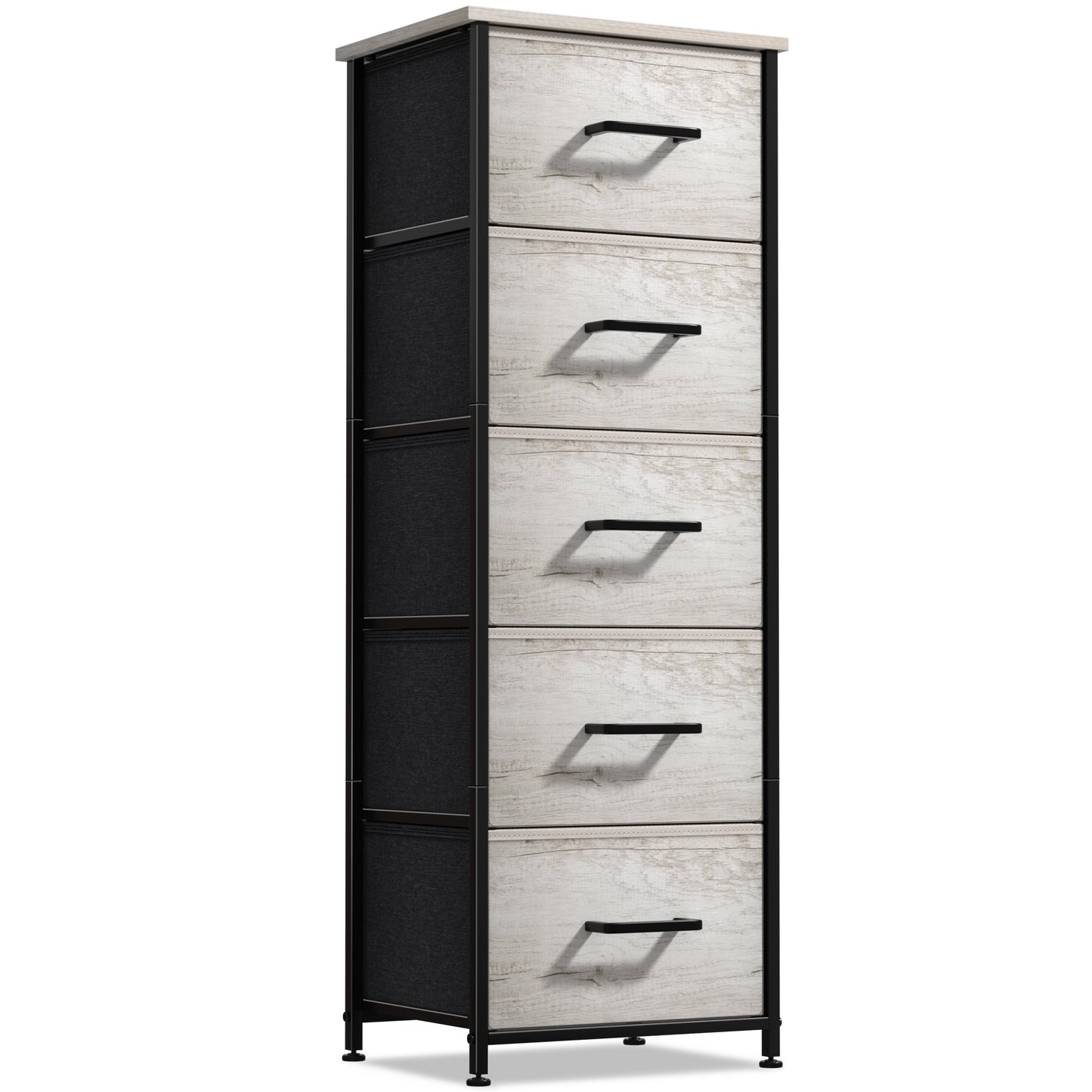 Sorbus Narrow 5-Drawer Dresser Nightstand, White/Gray, Steel Frame, Wood Top
