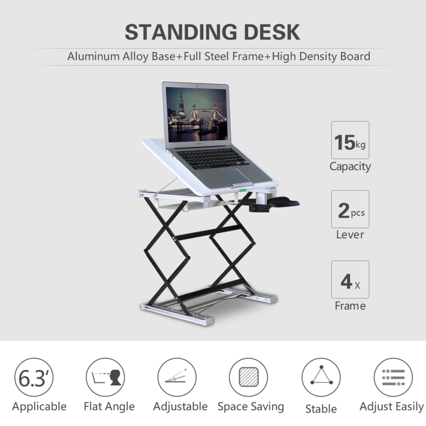 Elevador de Escritorio de Pie Superficie de 14"x13" Inclinación de 40 Grados Altura Máxima de 31" Convertidor de Mesa para Sentarse y Ponerse de Pie Alfombrilla para Mouse