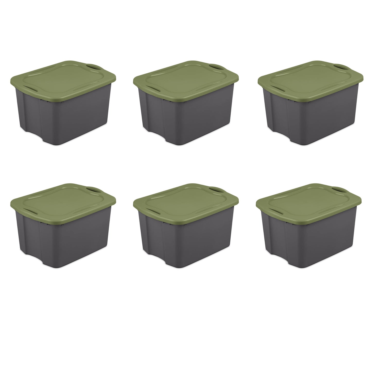 Sterilite Large EZ Carry Storage Bin, 17.5 Gallon Plastic Storage Tote with Full-Grip Handles, Gray/Green, 6 Pack