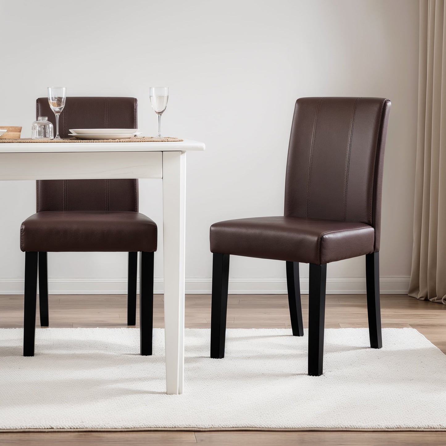 Subrtex Modern Parsons Faux Leather Dining Chairs Set of 4 Upholstered Dining Chairs–Brown