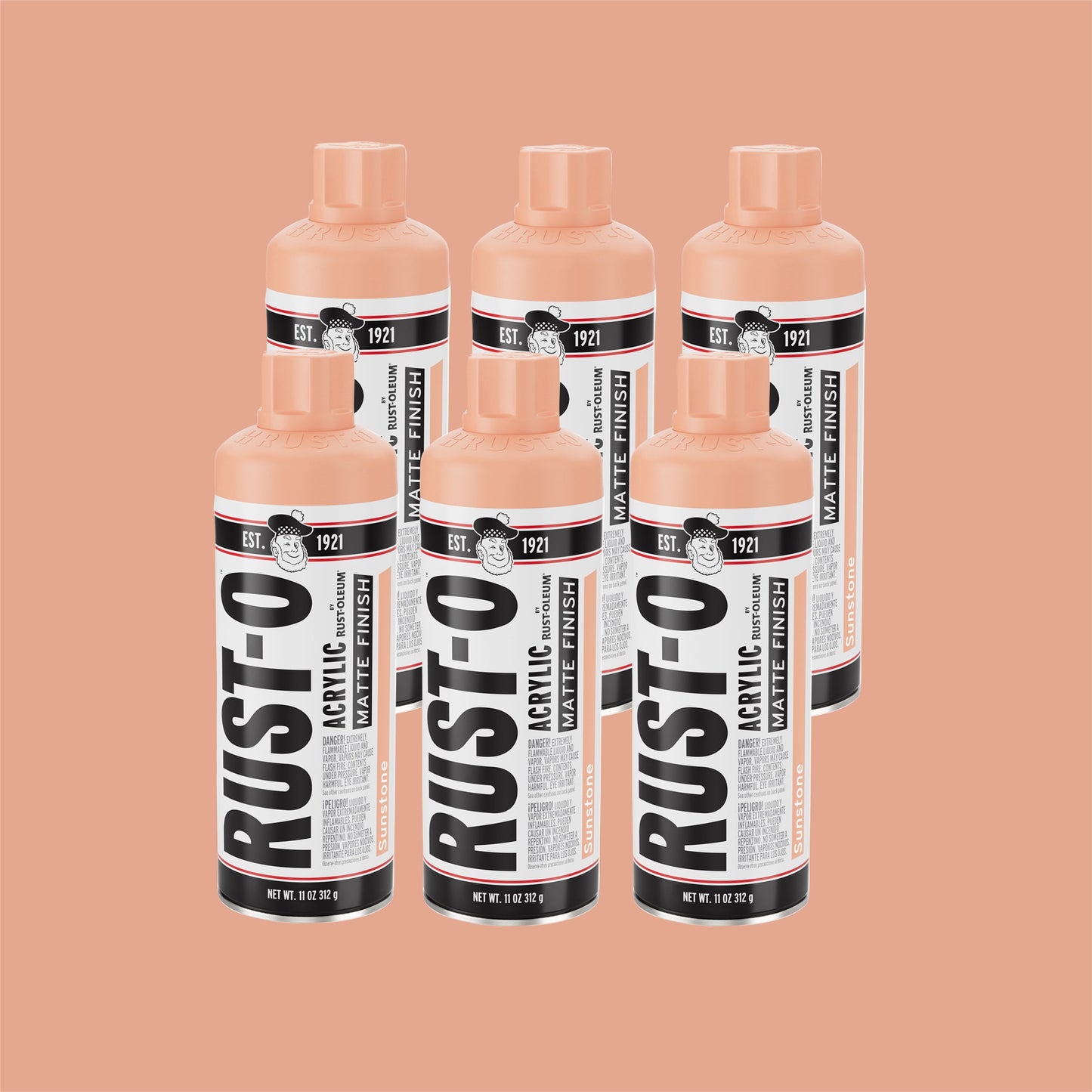 6 Pack, Sunstone, Rust-Oleum Rust-O Acrylic Matte Spray Paint-392213, 11 oz