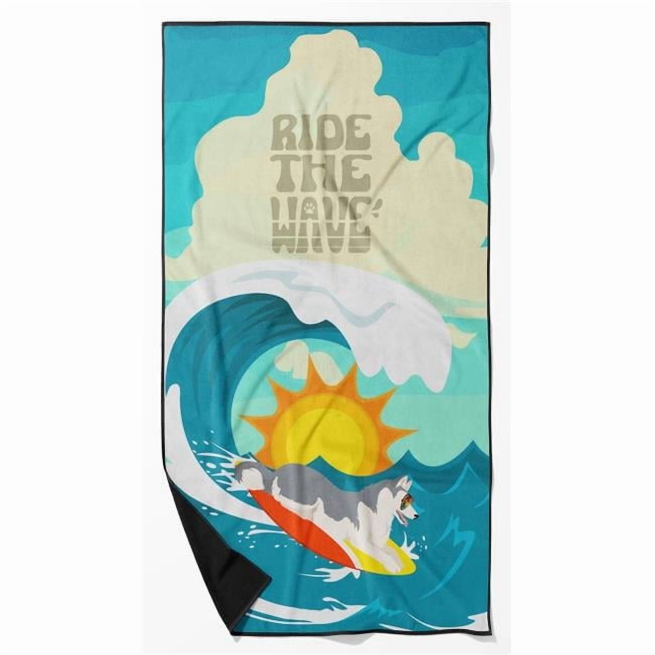 Surfer Dog Grey White Siberian Husky Premium Beach Towel 30 in x 60 in