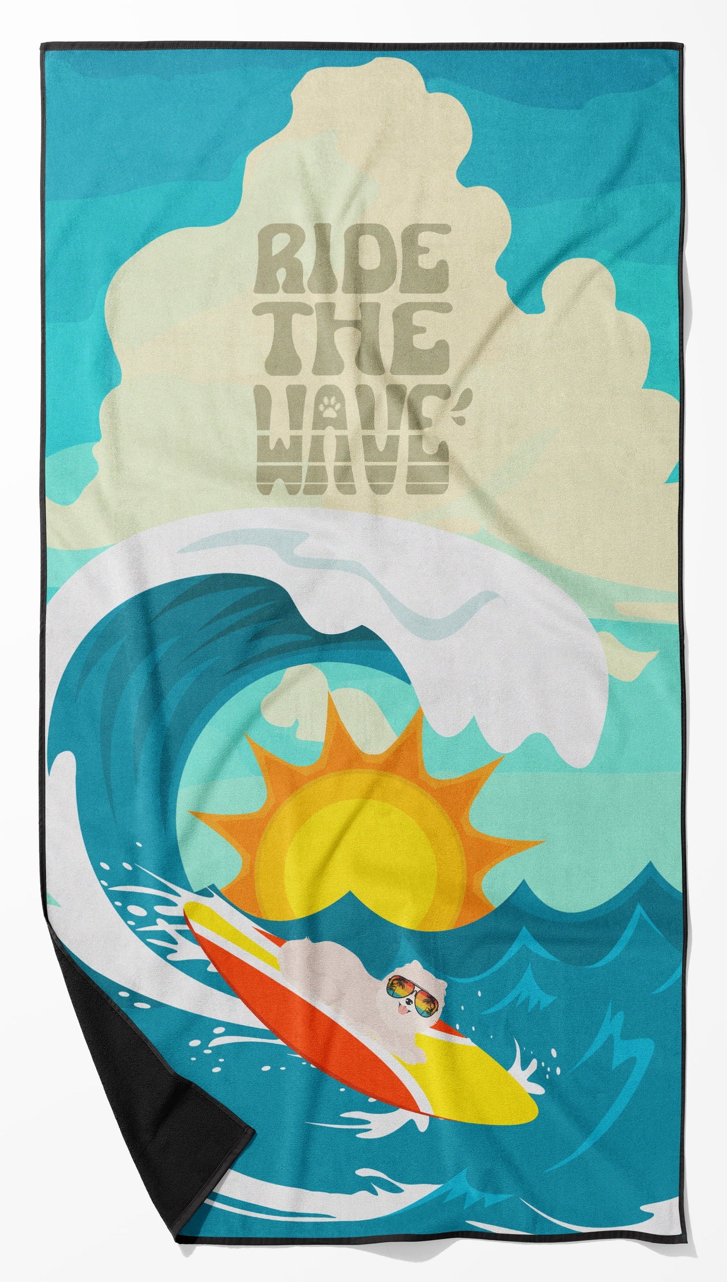 Surfer Dog White Pomeranian Premium Beach Towel 30 in x 60 in