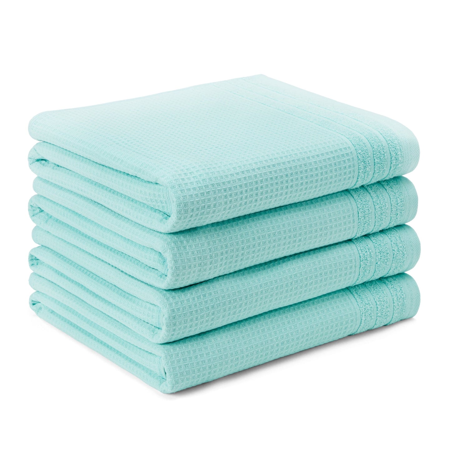 TOWN & COUNTRY BASICS Juego de Toallas de Baño de 4 Piezas con Rayas de Felpa Tejidas Tipo Waffle, 30 X 56 Pulgadas, 100% Algodón, Secado Rápido, Aguamarina