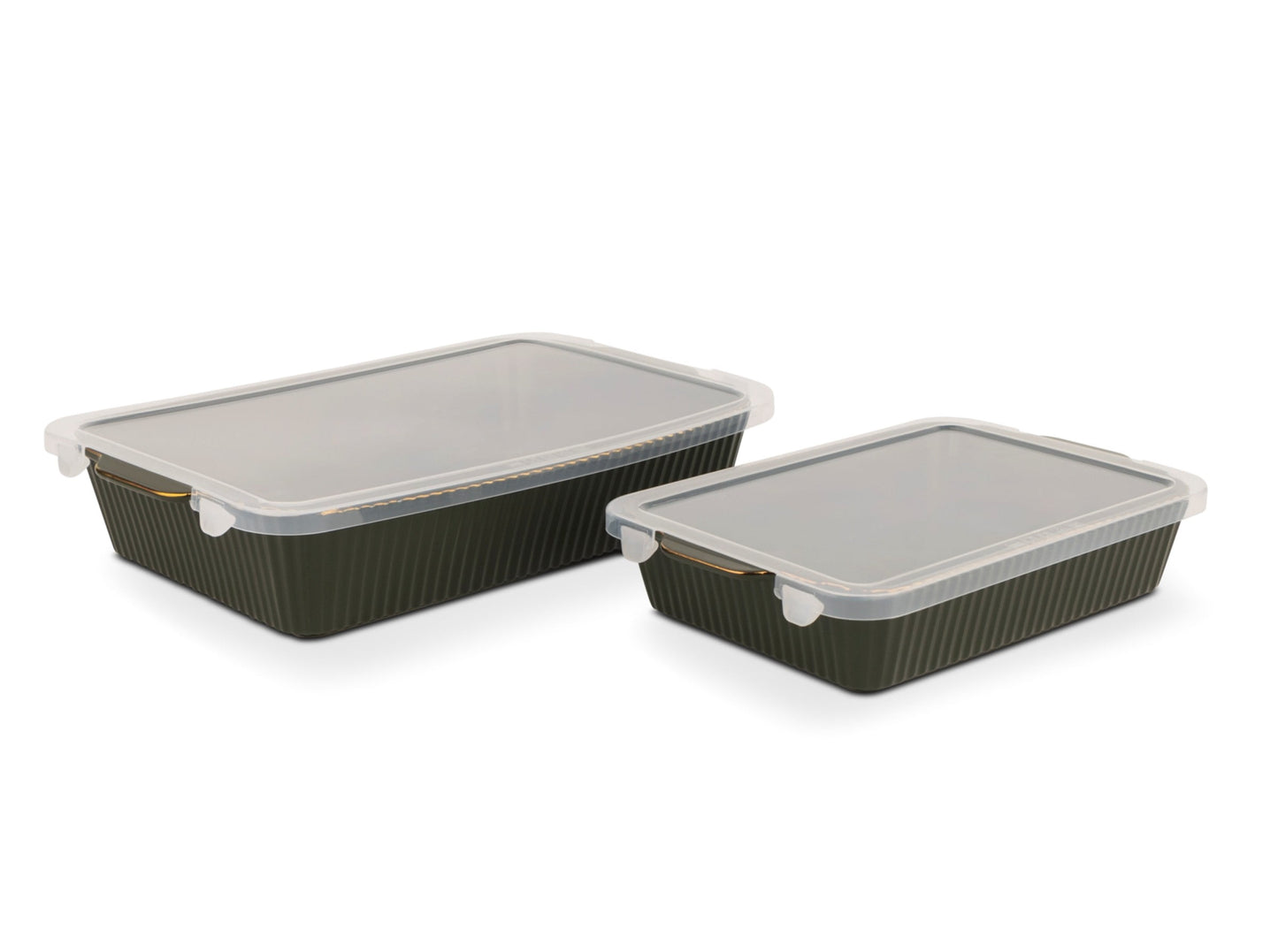 Thyme & Table Juego de ReposterÃa de Gres de 4 Piezas, Incluye Tapas, Moldes para Hornear de 9"x13", 7"x10" con Tapas, Acanalado Verde