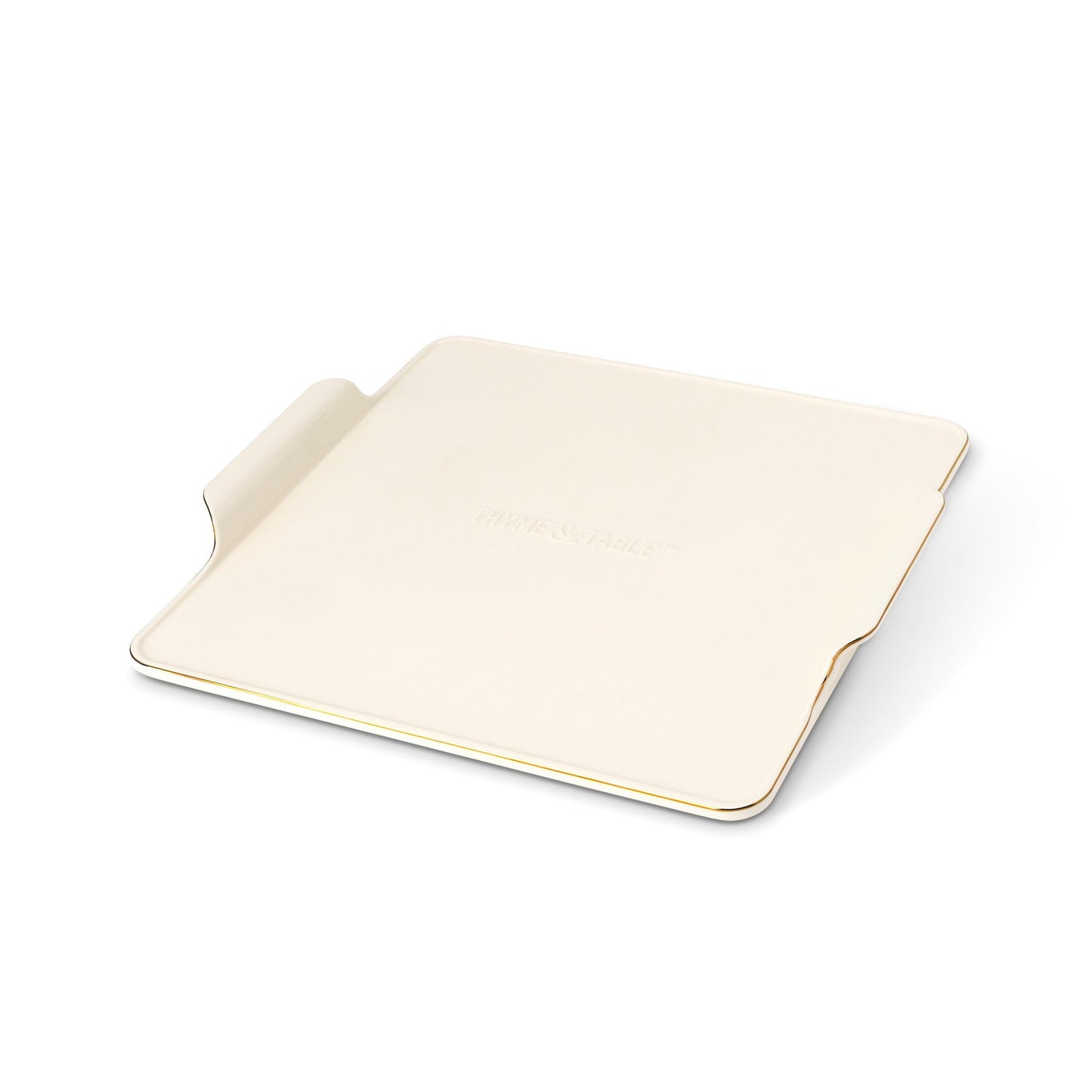 Thyme & Table 15-Inch Square Ceramic Baking Stone with Handles - White Ribbed