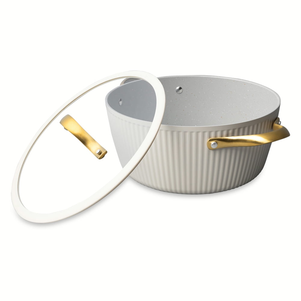 Thyme & Table 5.5 QT Non-Stick Signature Ribbed Dutch Oven - White & Gold