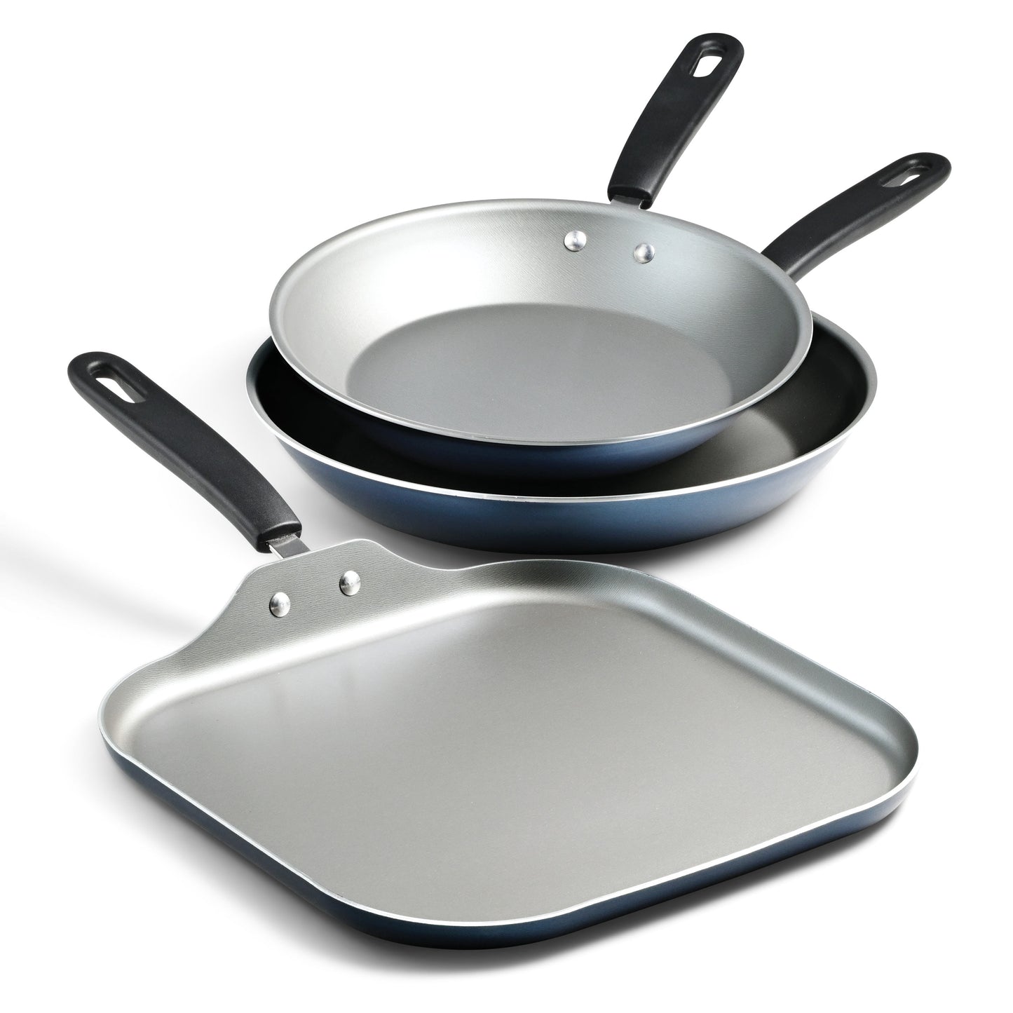 Tramontina Primaware 3-Piece Nonstick Sauté Pan and Griddle Set, 9.5†and 11†Sauté Pans, and 11†Griddle Blue